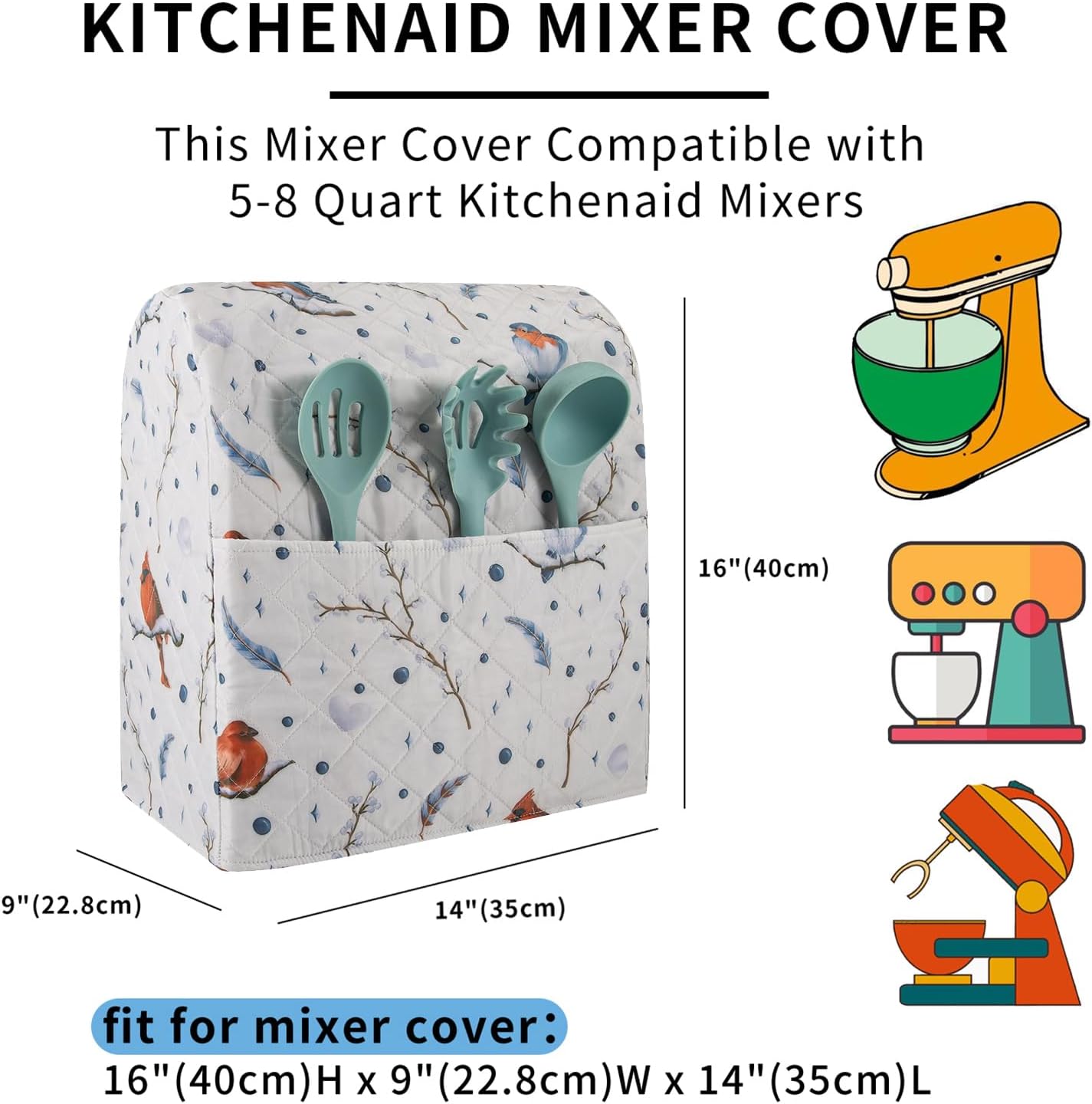 Kitchen Aid Mixer Cover Compatible with 6-8 Quarts Kitchen Aid/Hamilton Stand Mixer/Tilt Head & Bowl Lift Model,Flower Print Mixer Cover Pioneer Woman Kitchen Accessories,Kitchen Aid Mixer Accessories