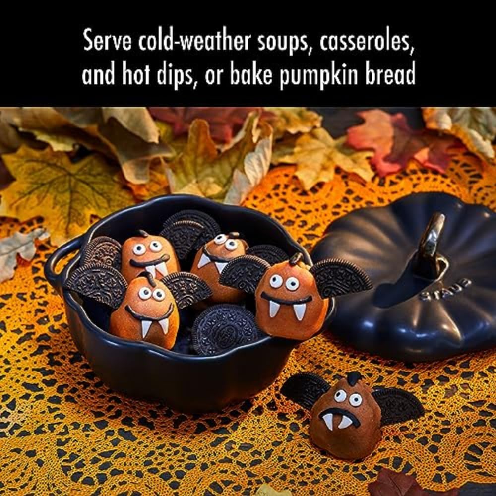 STAUB Ceramic 0.75-qt Petite Ceramic Pumpkin, Oven & Stove Safe up to 572°F, Pumpkin Dish, Ceramic Baking Dish, Candy Dish, Matte Black
