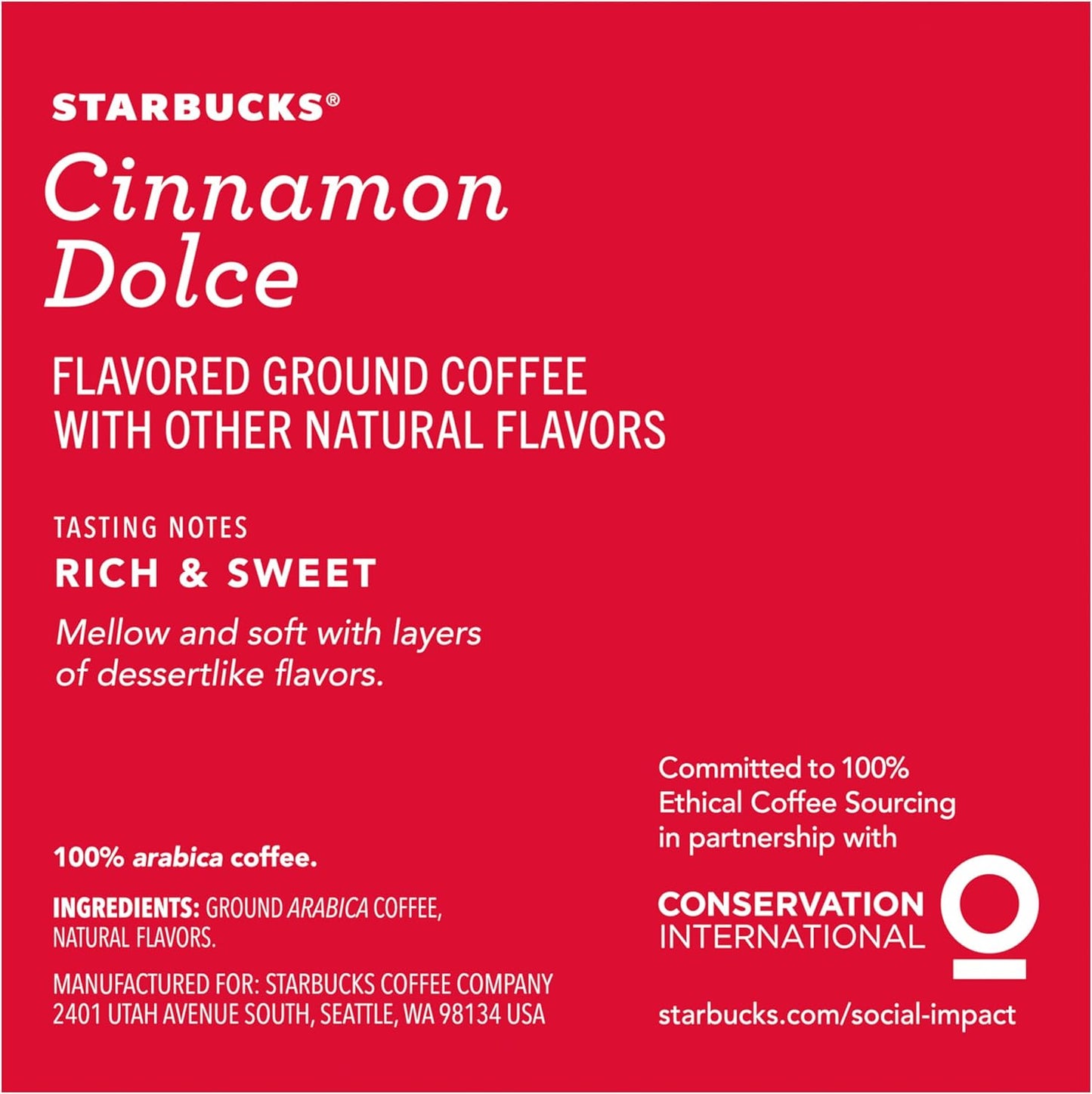 Starbucks Flavored Ground Coffee K-Cup Pods,Cinnamon Dolce,Flavored Ground Coffee Signature Collection,Recyclable K-Cups,10 K-Cup Pods/Box (Pack of 2 Boxes),10 Count (Pack of 2)