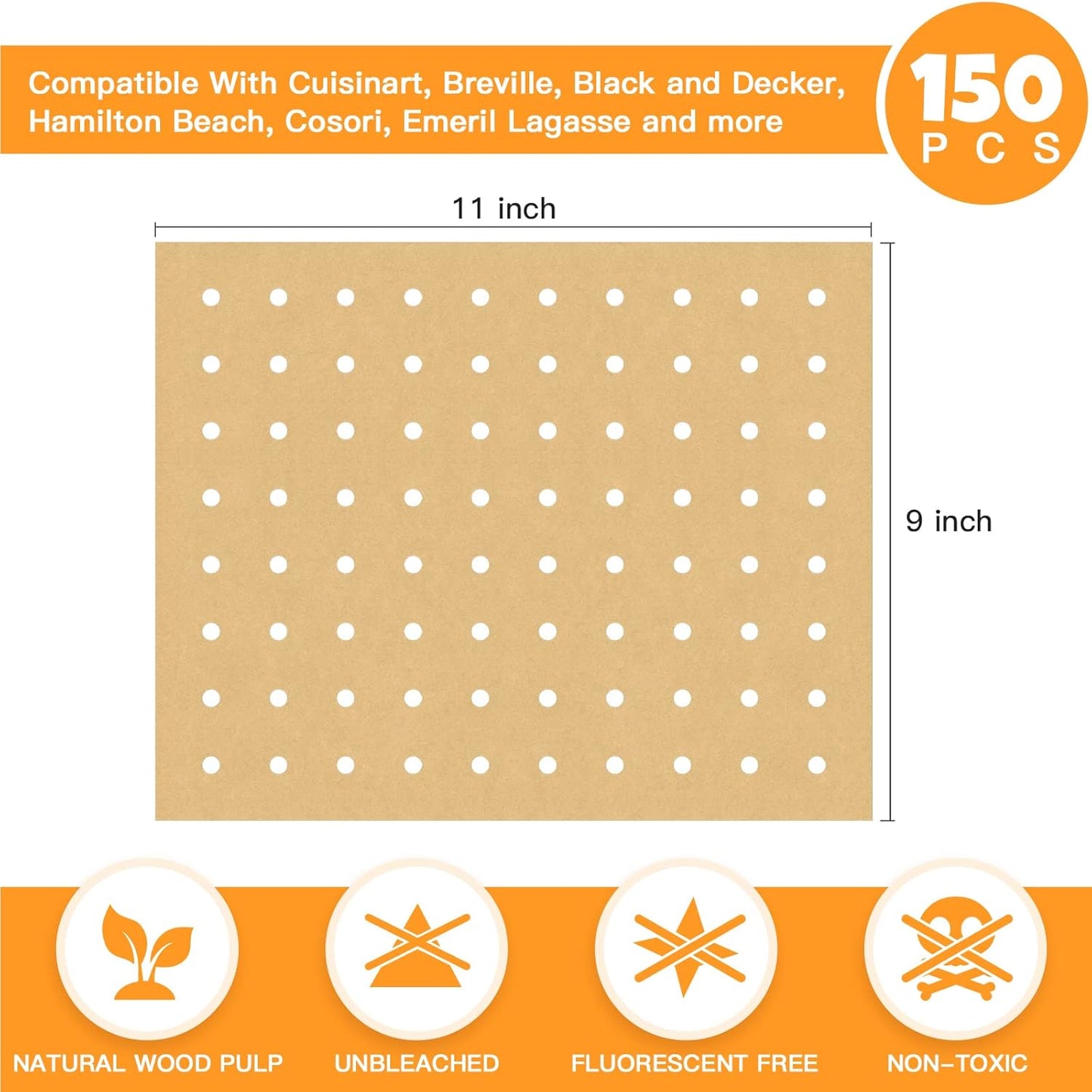 Air Fryer Disposable Parchment Paper Liners: 150pcs Airfryer Liners 9x11 Inch Perforated Rectangular Paper Sheets Basket Liner Accessories For Toaster Oven Xl Air Fryer