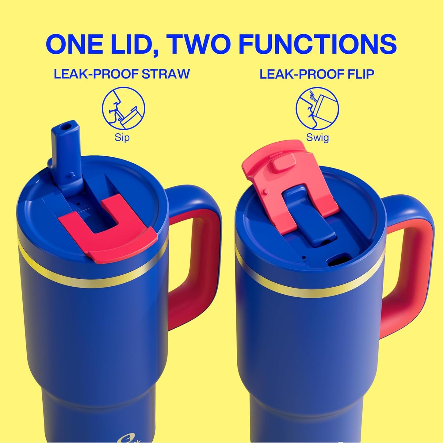 32 oz Tumbler with Handle and Straw: Stainless Steel Insulated Tumbler Keeps Cold for 24 Hours, Leakproof Travel Cup Fits in Cup Holder and BPA-Free,Beaucoup Blue