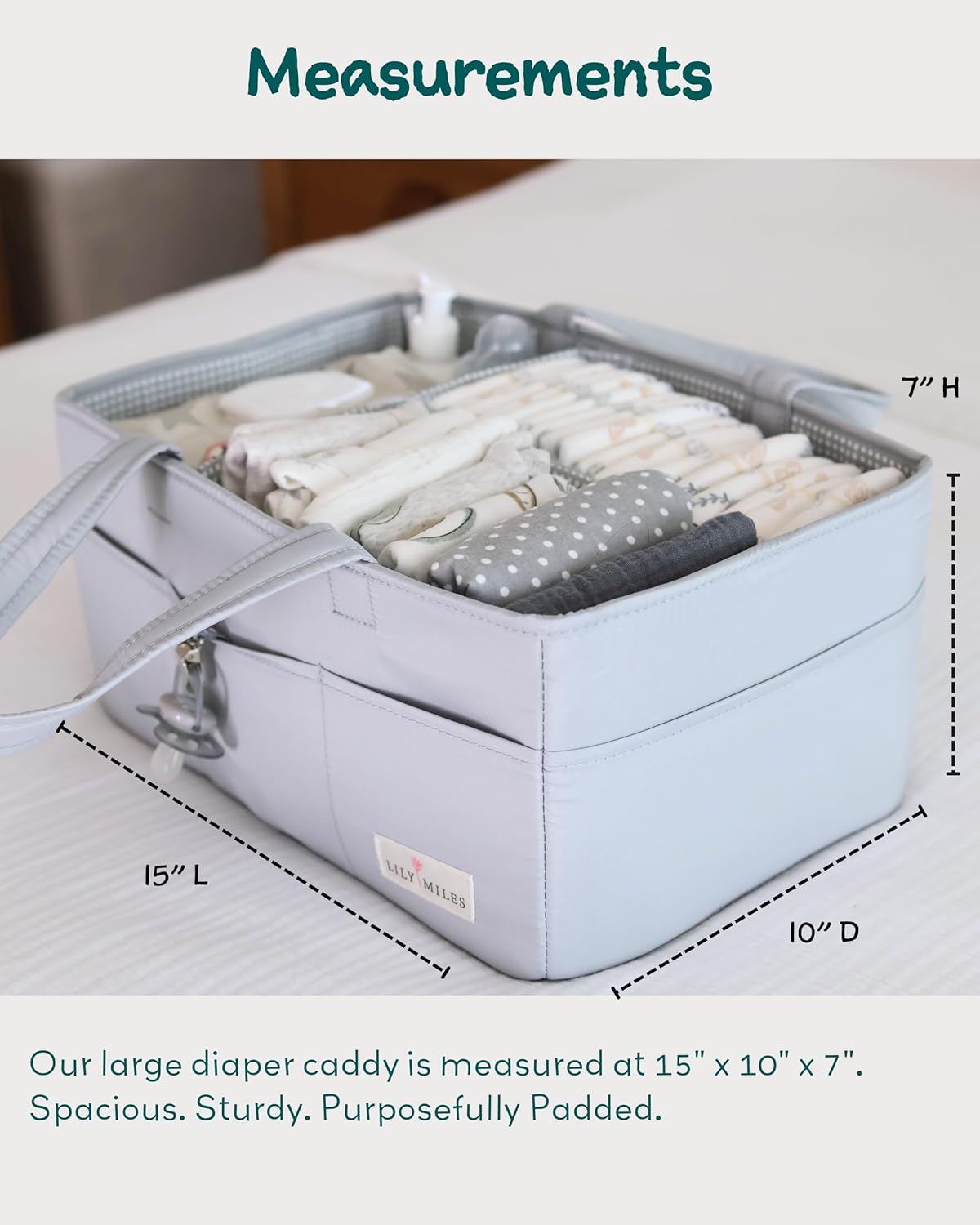 Lily Miles Diaper Caddy Organizer with 8 Pockets, Wipeable Baby Caddy Basket for Diapers and Wipes, Baby Registry Favorites, Nursery Tote Bag for Changing Table or Car (Heather Grey, Large)