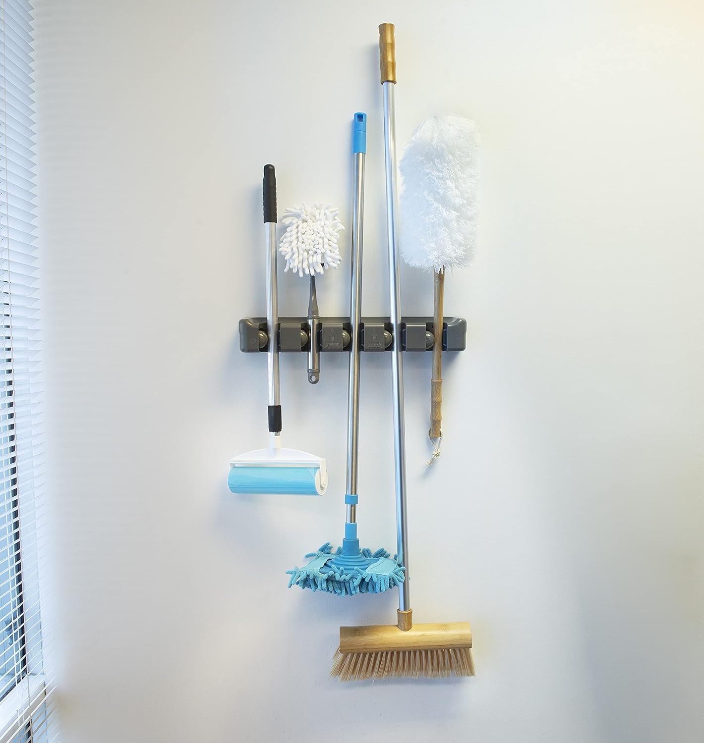 Evriholder Magic Holder, 5-Position Broom and Mop Holder, Tool Organizer, Easy Install, Household Organization, Gray