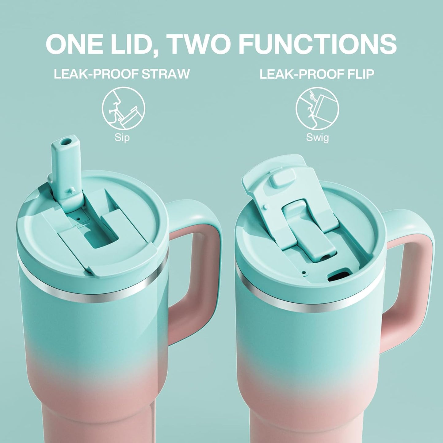 32 oz Tumbler with Handle and Straw: Stainless Steel Insulated Tumbler Keeps Cold for 24 Hours, Leakproof Travel Cup Fits in Cup Holder and BPA-Free, Cherry Blossom