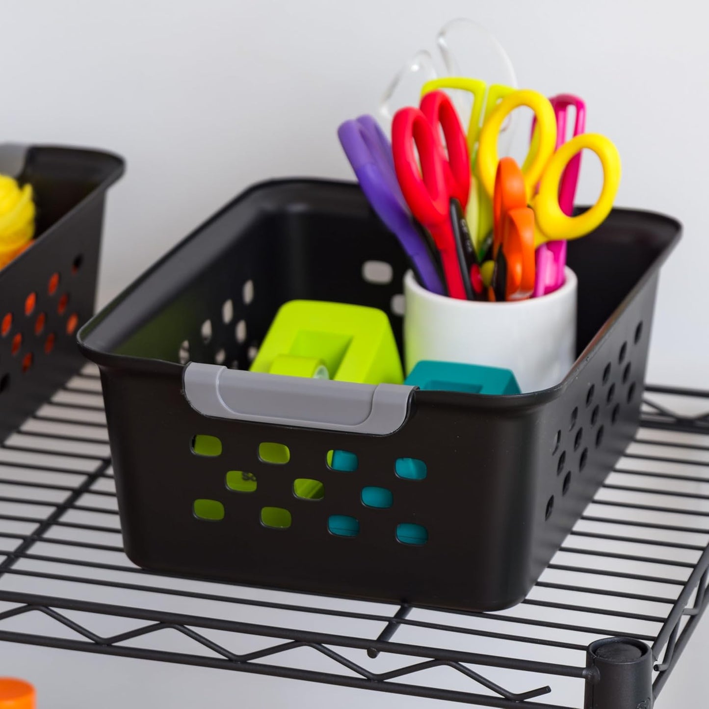 IRIS USA Plastic Basket, 12-Pack, Small, Shelves Storage Basket for Organizing Pantry, Cabinet, Bedroom, Closet, Laundry Room, Office, Black