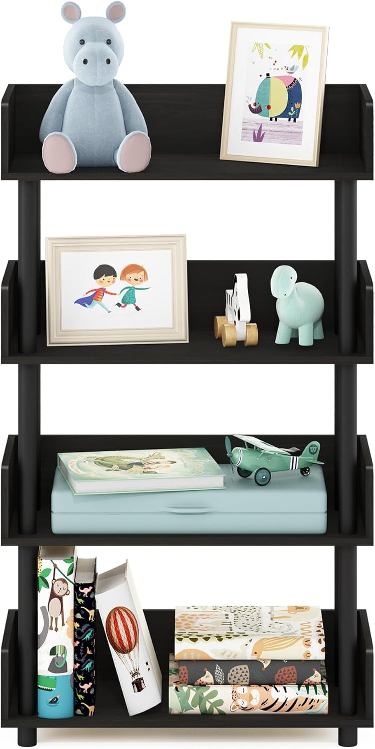 Furinno TURN-N-TUBE 4-Tier Display Shelf, Storage Shelves, Book Shelf, Open Shelves with Rounded Corner Top Edges, for Organization and Storage, Living Room, Home Office, Espresso