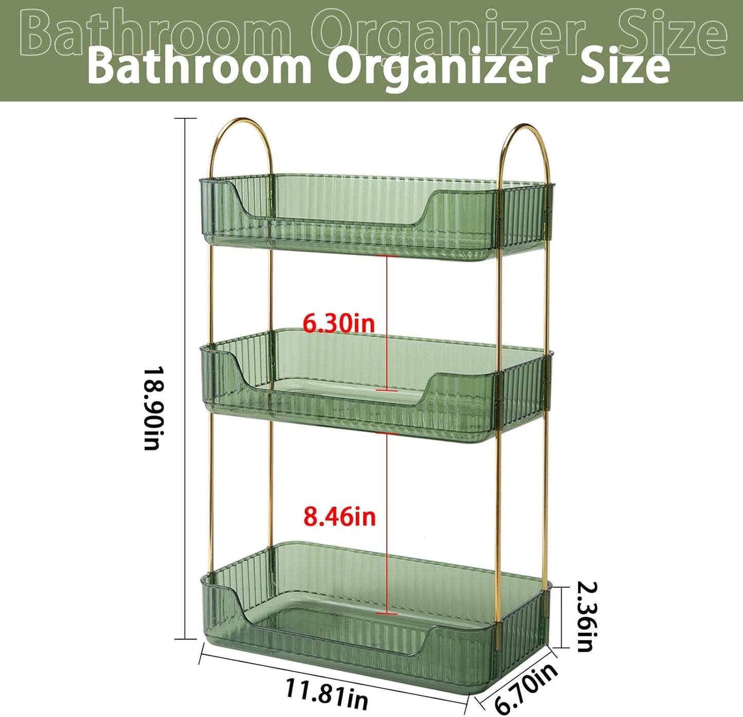 Bathroom Counter Organizer - Countertop Storage, Cosmetics & Skincare Shelf, Makeup & Perfume Organizer, Spice Rack for Kitchen (3 Tier - Green)