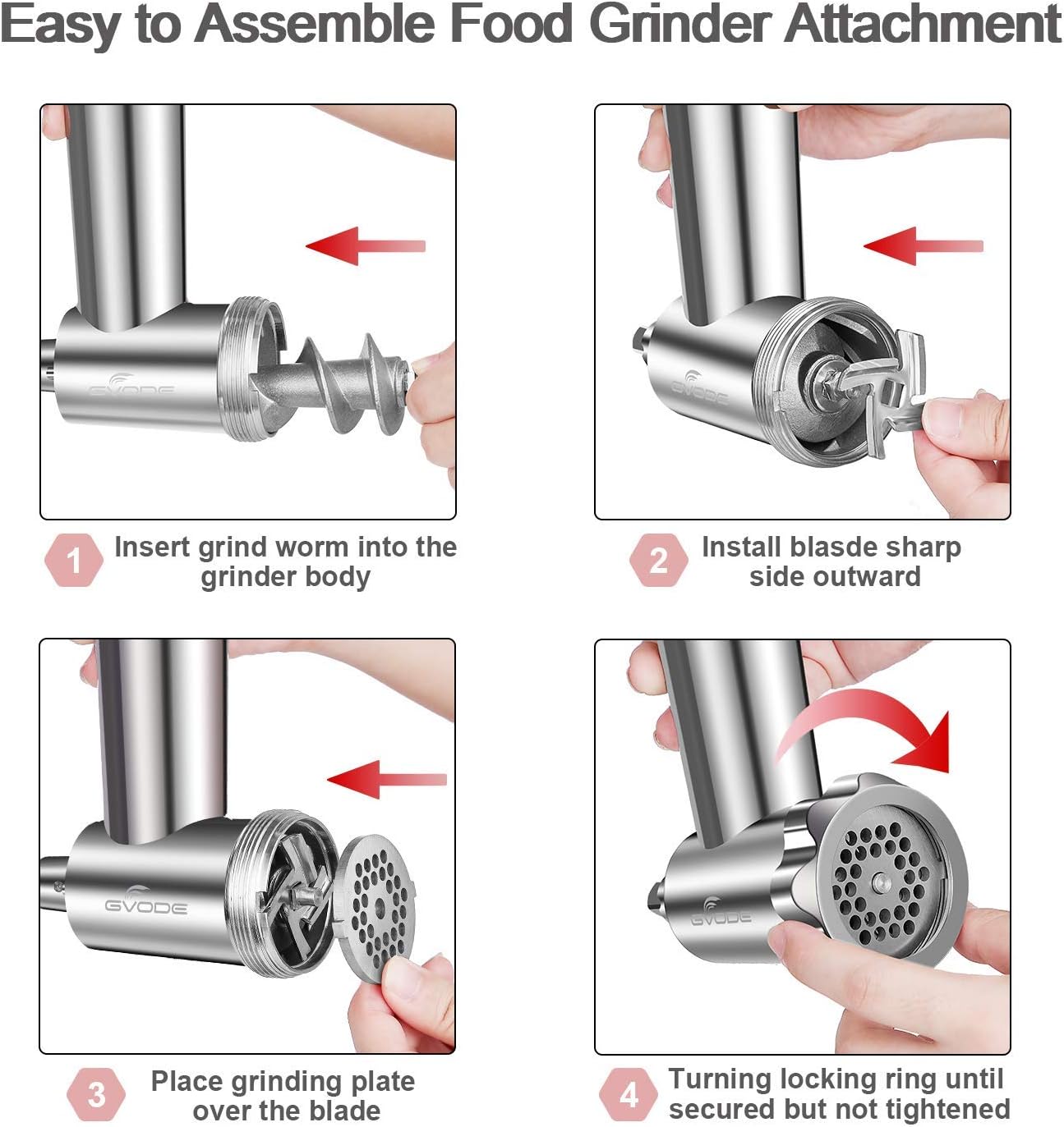 Stainless Steel Meat Grinder Attachment for KitchenAid Stand Mixer,Meat Grinder for KitchenAid Mixer Includes 3 Sausage Stuffer Dishwasher Safe Attachment by Gvode