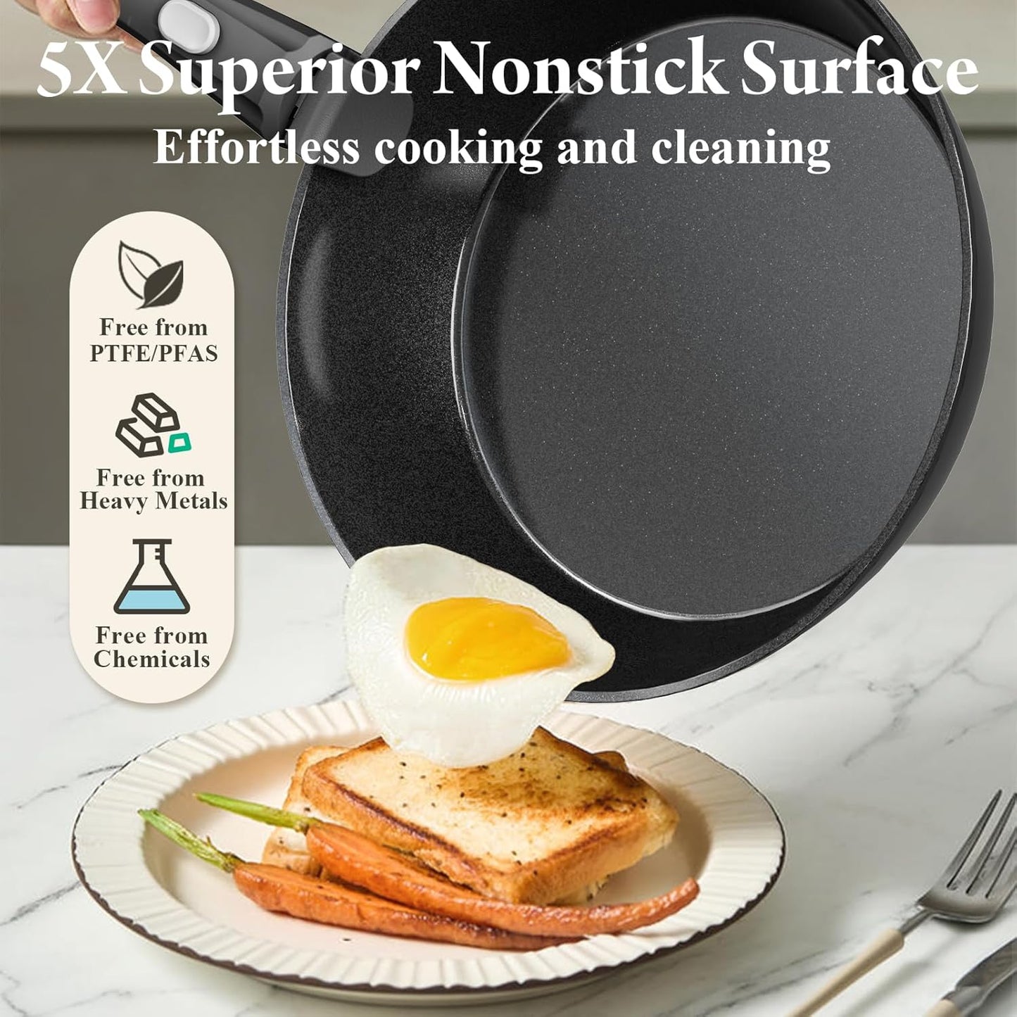 19 Pcs Pots and Pans Set Non Stick Ceramic Cookware Set with Removable Handles, Non Toxic Induction Kitchen Cookware Sets RV Cookware,Dishwasher/Oven Safe PFAS/PTFE/PFOA Free Cream White