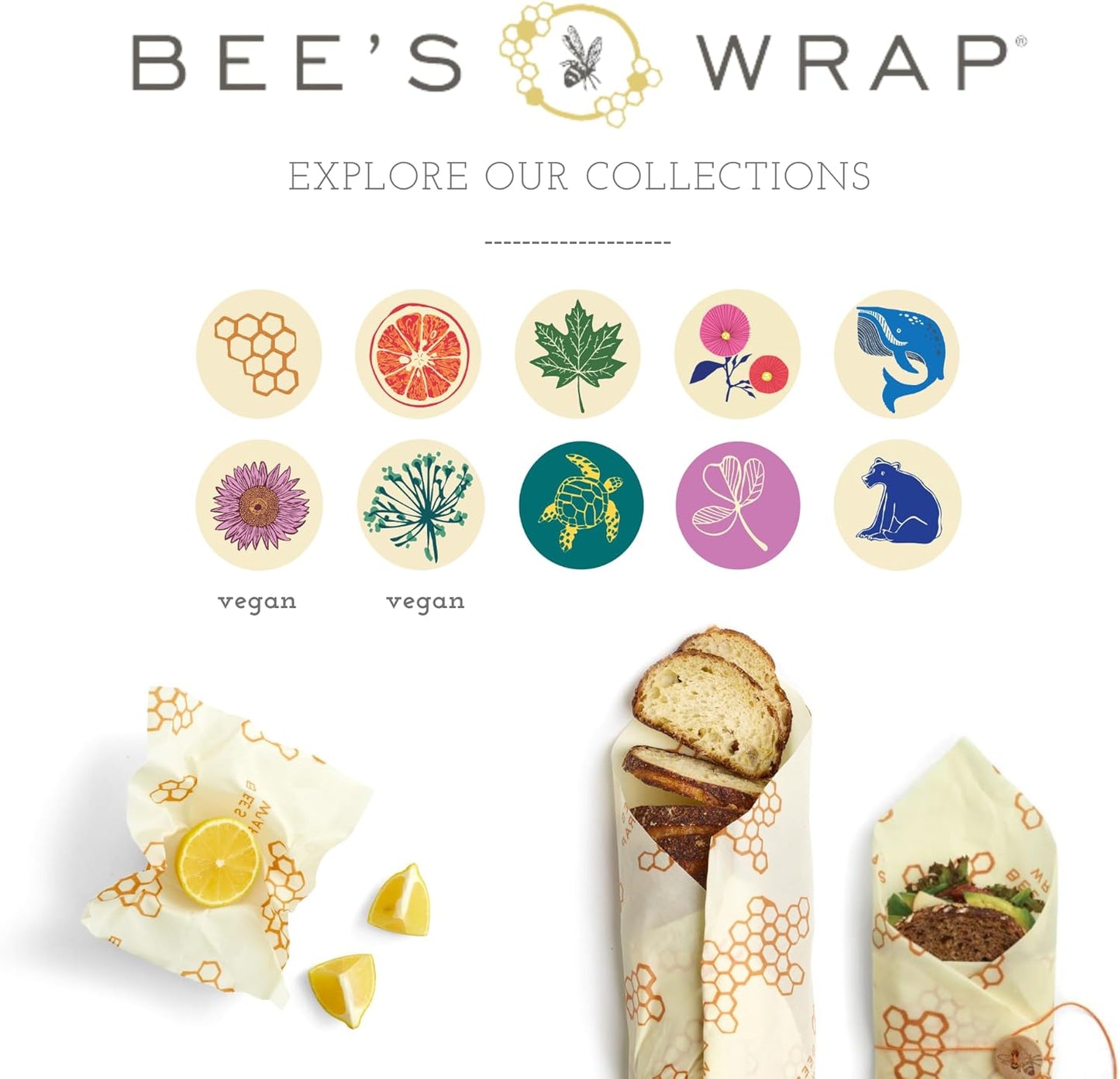 Bee's Wrap Beeswax Wraps for Food - Made in USA Reusable & Organic Food Wraps & Bowl Covers - Eco-Friendly Alternative to Aluminum Foil & Plastic Wrap, Assorted 7 Pack Vegan (2S, 2M, 2L, & 1 Bread)