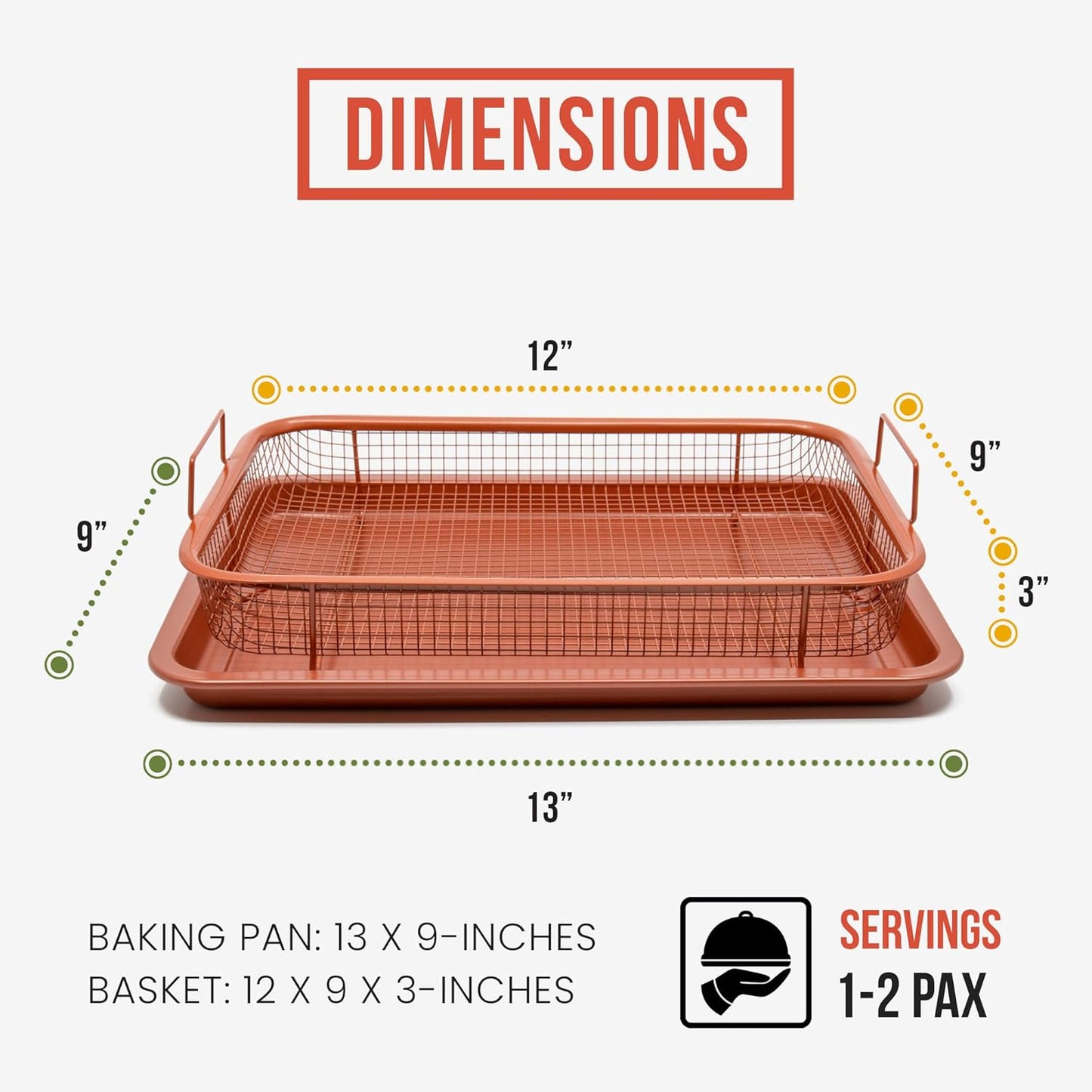Chef Pomodoro Air Fryer Tray for Oven, Copper Crisper Tray, Air Fryer Pans for Toaster Oven, Air Fryer Basket and Tray 2-Piece Set, Air Fryer Baking Pan, Air Fryer basket for Oven (Rectangle)