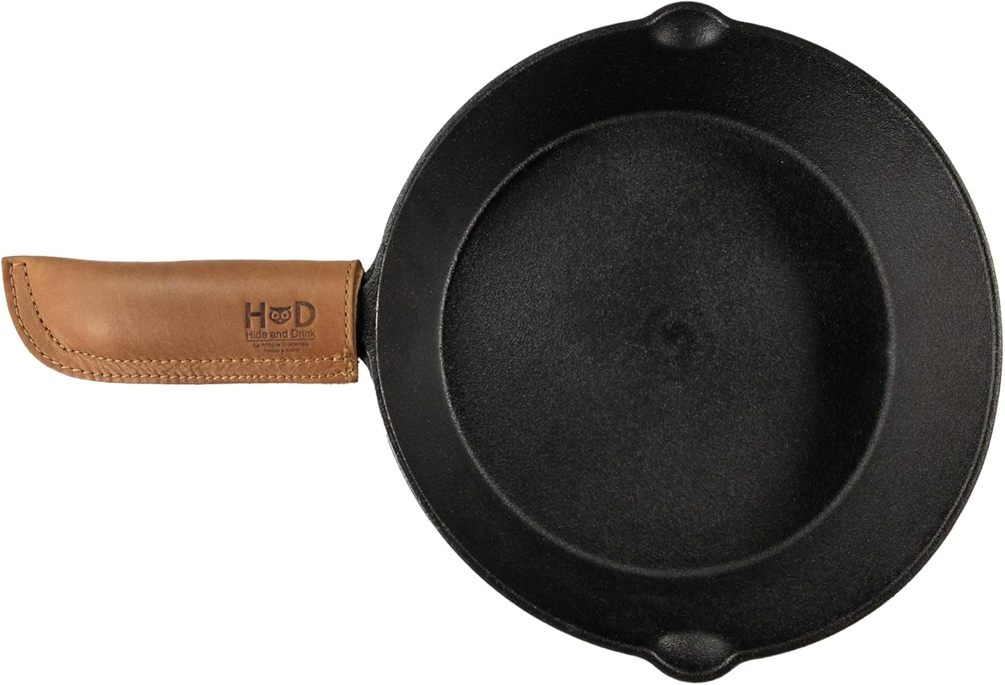 Hide & Drink, Full Grain Leather Hot Handle, Cast Iron Protector, Panhandle Potholder, Double Layered, Double Stitched, Slides On/Off Easily onto Metal Skillet Grips, Handmade, Single Malt Mahogany