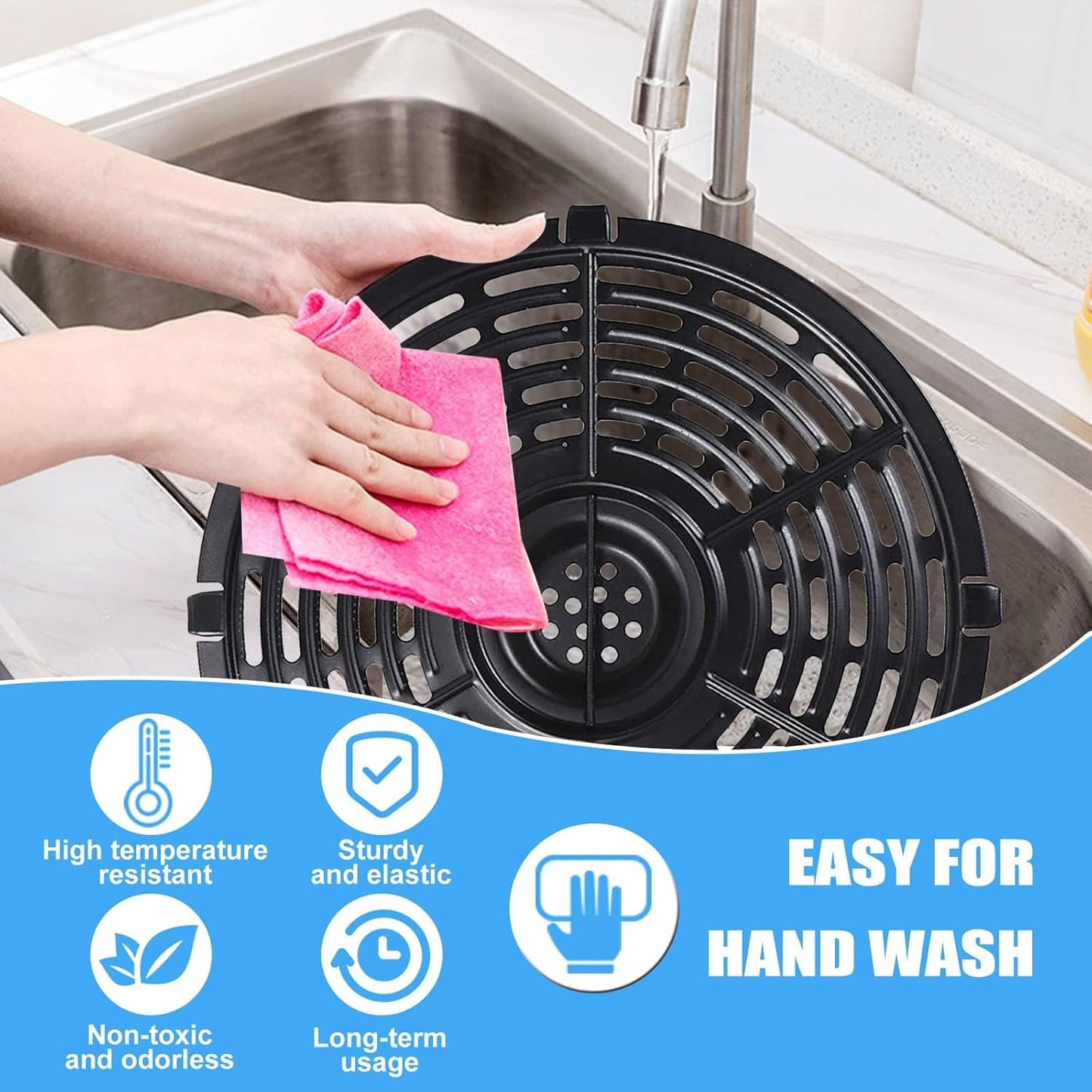 Air Fryer Grill Pan for Power XL 5QT Air fryer, 8.7'' 5QT Round Non-Stick Replacement Tray Rack Parts Accessories Crisper Plate Grill Plate, Dishwasher Safe