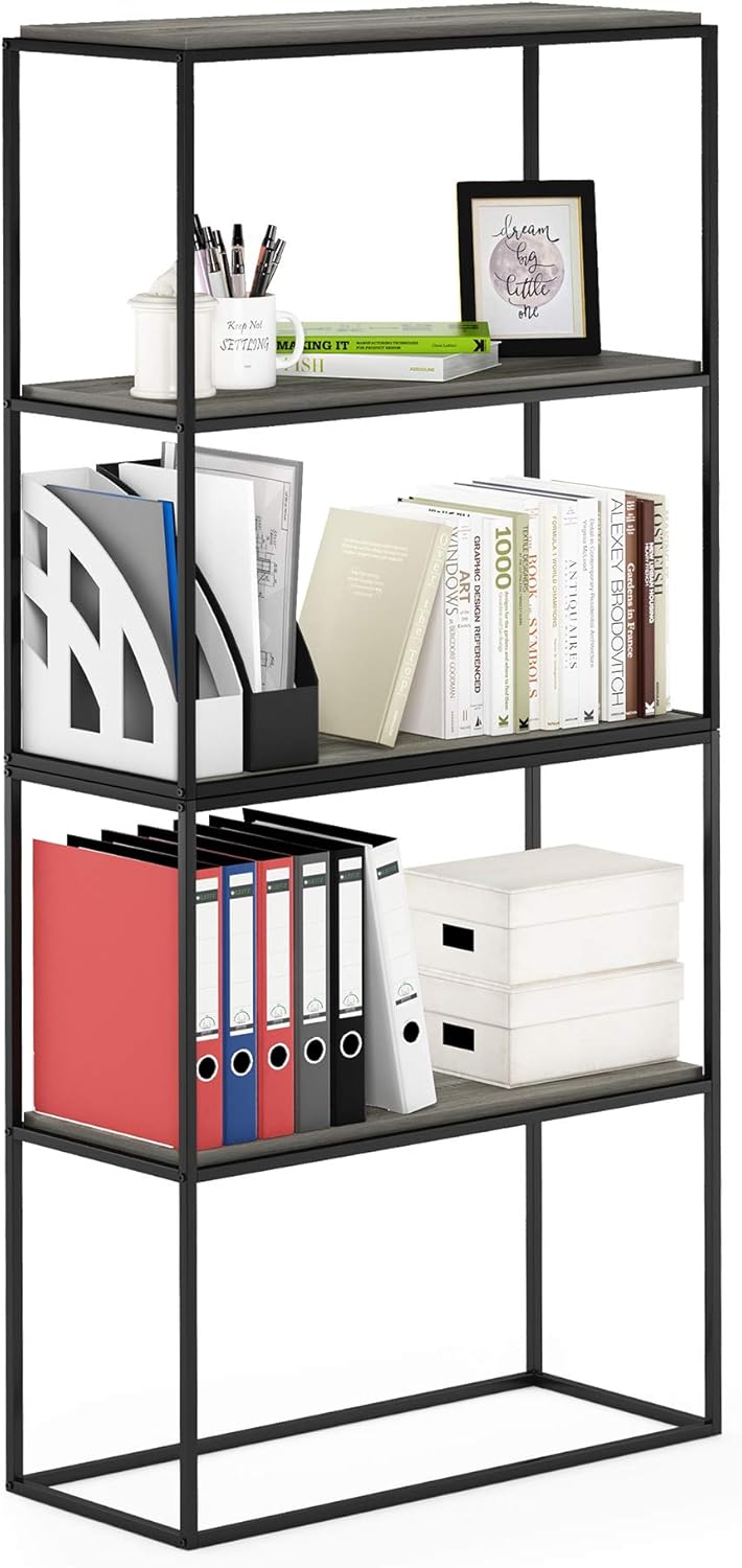 Furinno Moretti Modern Wide Stackable Metal Shelf, French Oak Grey
