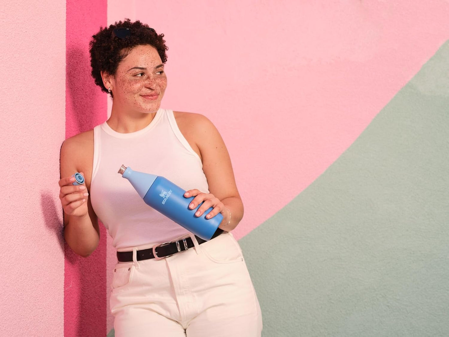 Stanley All Day Slim Bottle 34 oz | Twist On Lid with Leakproof Seal | Slim Design for Travel & Gym | Insulated Stainless Steel | BPA-Free | Azure