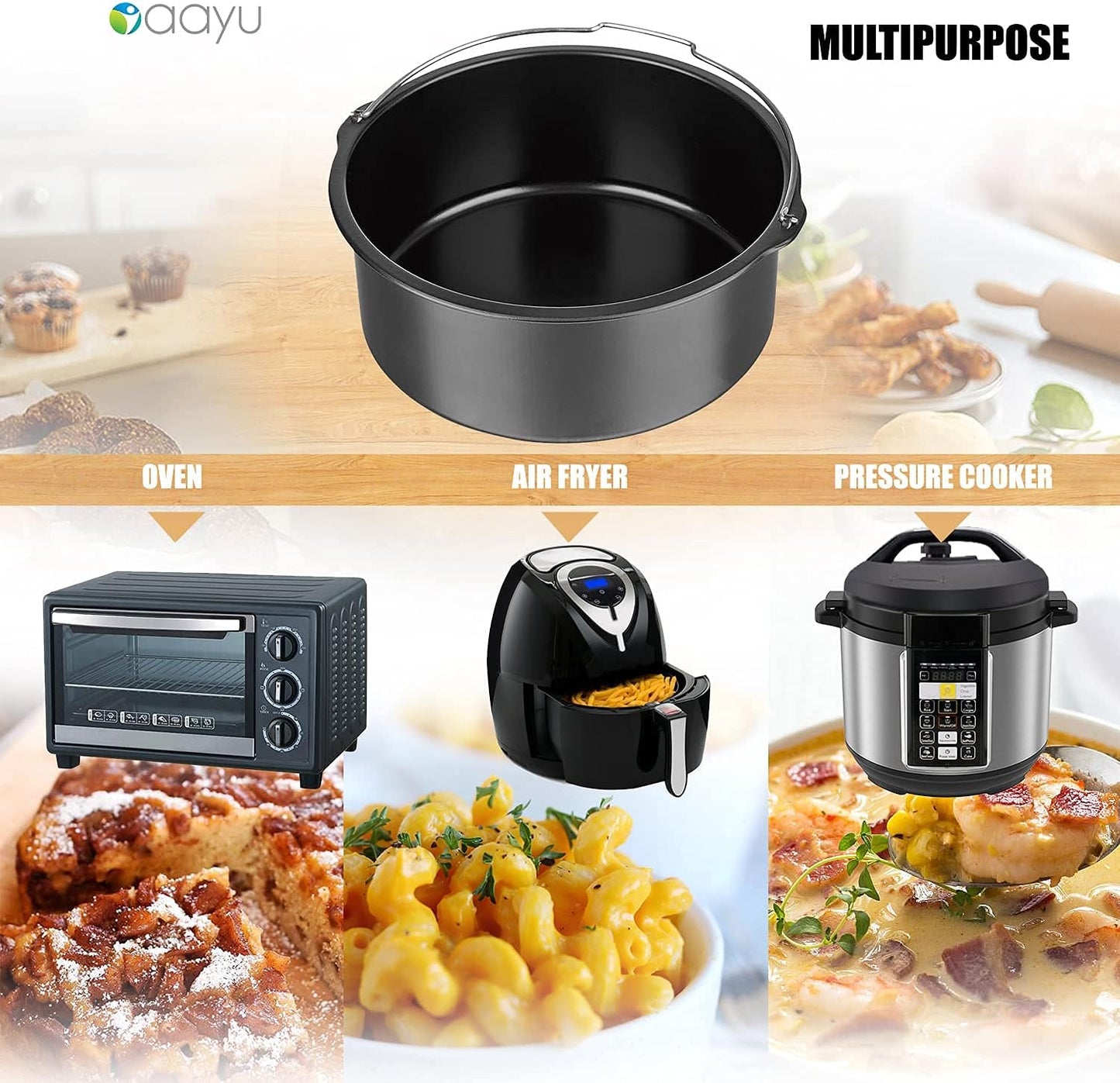 Baking Pan for Pressure Cookers, Air Fryers and Ovens- For 3 QT to 5QT Pressure Cookers & 3 QT 5.3QT Air Fryers.Fits InstantPot COSORI Ninja Foodi Gowise Philips NuWave Power Farberware & more