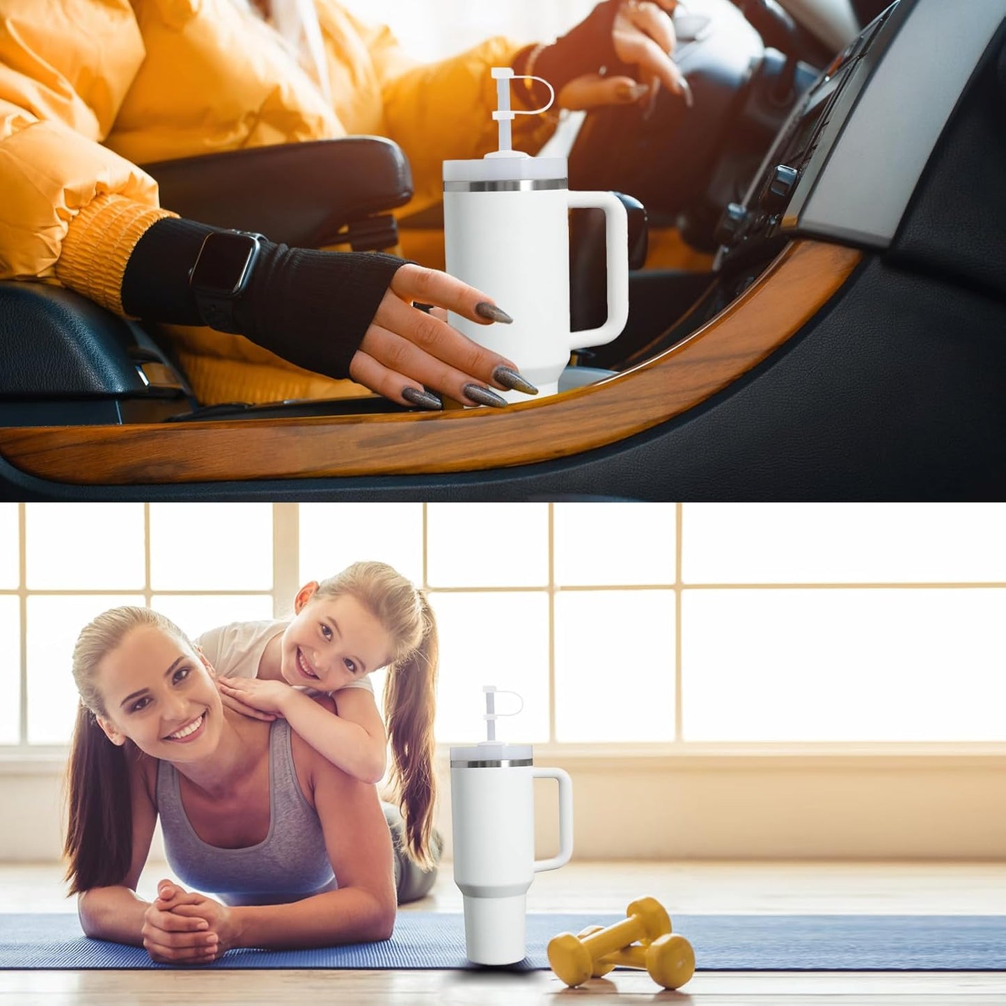 Silicone Spill Stopper Set Compatible with Stanley Cup 2.0 30oz & 40oz with Straw Cover (Set of 2, Frost)