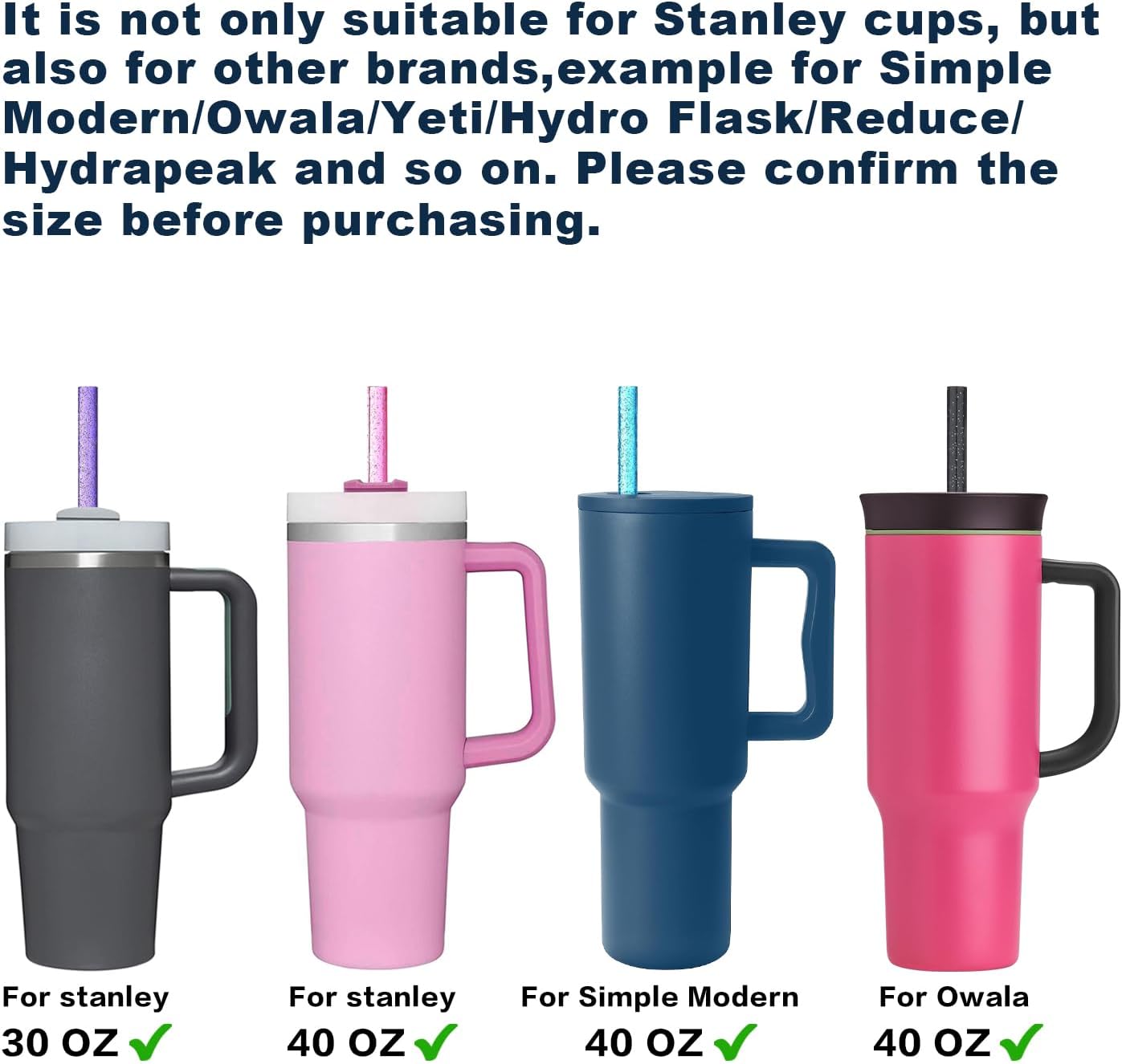 Replacement Straw for Stanley|Simple Modern|Owala 40 oz 30 oz Cup Tumbler, 10 Pack 12.13-In Long Reusable Plastic Straw with Cleaning Brush, Dishwasher Safe, BPA Free, Food Grade Material
