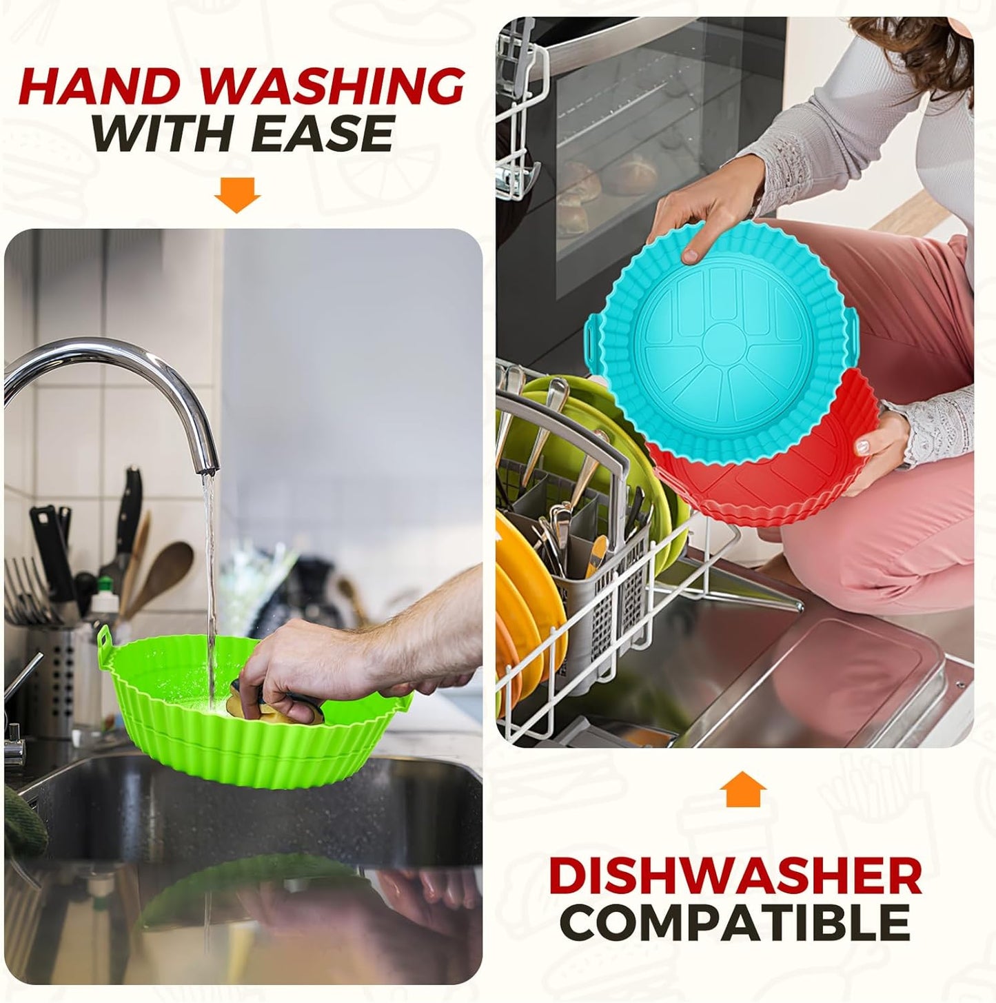 Buauty 3 Pack Air Fryer Silicone Liners 8inch Air Fryer Silicone Pot Reusable Food Grade Silicone Airfryer Liners Baking Basket Accessories Replacement of Flammable Disposable Parchment Paper