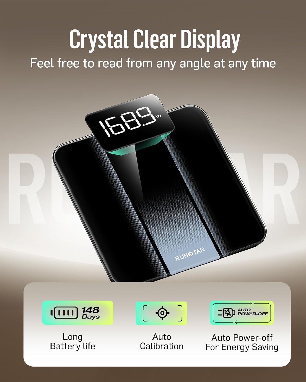 RunStar Digital Bathroom Scale for Body Weight with High Precision, Clear LED Backlight Display, Accurate Scale with 6mm Tempered Glass, 400lb, Silver