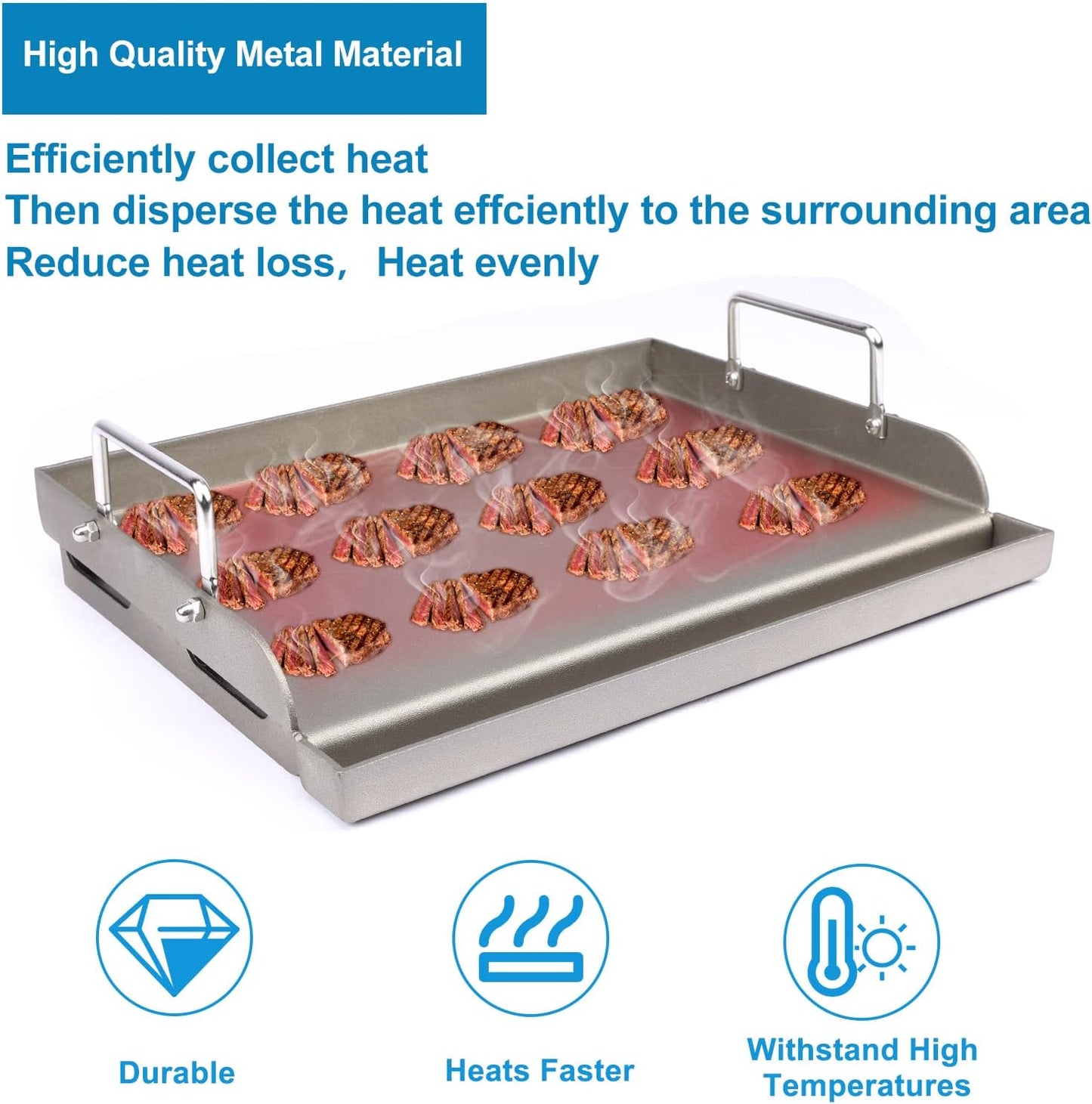 Griddle for Gas Grill Metal Cooking Griddle Pan for Outdoor Gas Grill, 17" x13" Flat Top Plate Skillet Pan Teppanyaki Insert for Weber Charbroil Camp Chef and Charcoal