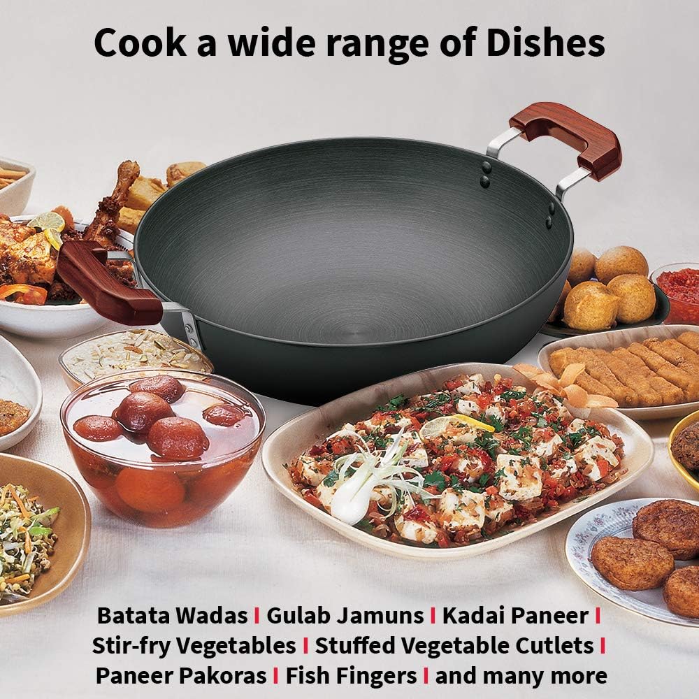 Hawkins Futura 7.5 Litre Deep Fry Pan, Hard Anodised Kadai with Stainless Steel Lid, Flat Bottom Kadhai, Big Kadai, Black (AD75S)