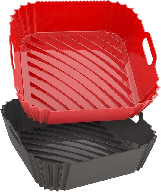 Large Silicone Air Fryer Liners Square 5-9 QT, 7.9 Inch Reusable Airfryer Liners Air Fryer Silicone Liners Pot Oven Liner Baking Tray, Air Fryer Basket Silicone Mat Bowl Air Fryer Accessories, 2 Pack