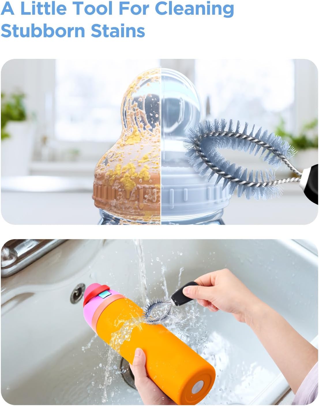 EasyAcc Water Bottle Cleaner Brush, 3 Pack 15 Inches Straw Brush Cleaner for Owala Stanley Hydroflask, Long Handle, with Straw Cleaner & Nipple Brush, for Coffee Mugs, Ice Tea Jars