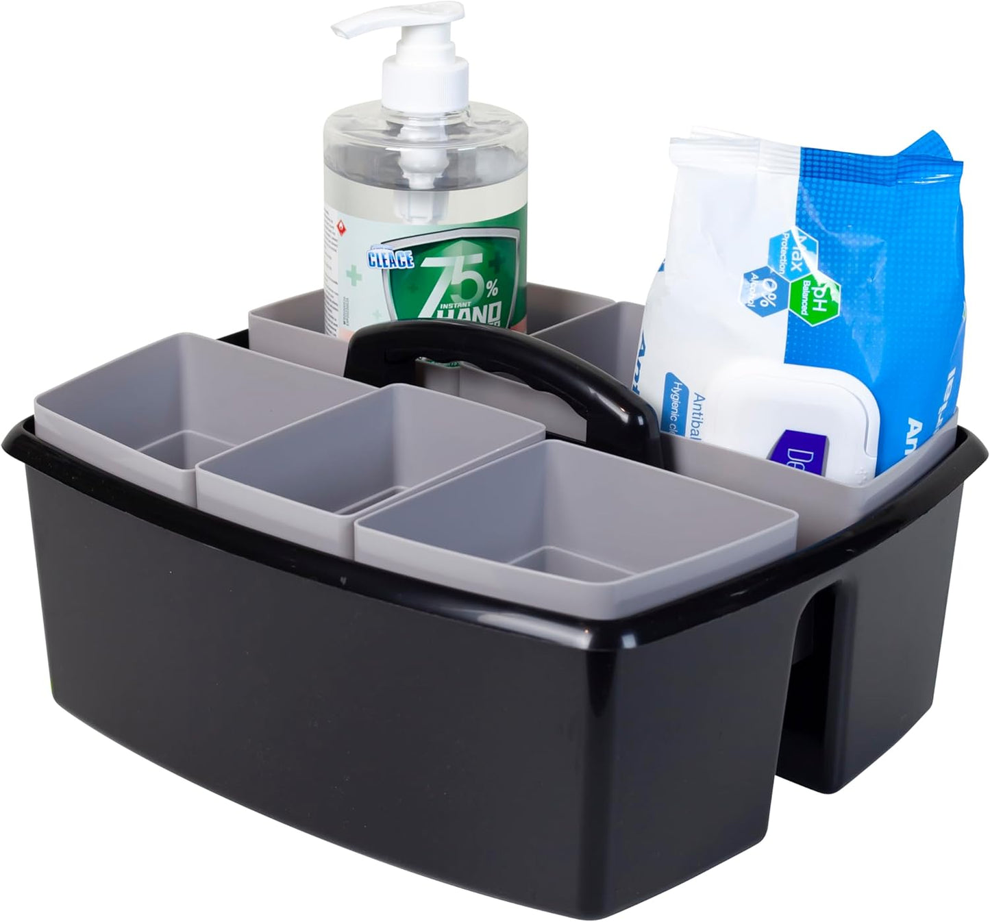 Storex 2-Compartment Large Caddy – Multipurpose Classroom Organizer with Handle, Black, 1-Pack (00973A06C)