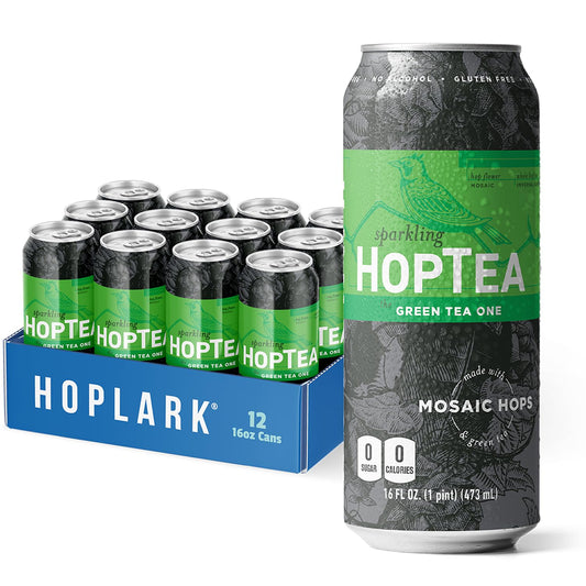 HOPLARK Sparkling HopTea – Mosaic Hops and Sparkling Green Tea – Unsweetened – Zero Calorie – Caffeinated Sparkling Tea in 12 Pack 16oz Cans – A Bold Sip for the Curious - The Green Tea One