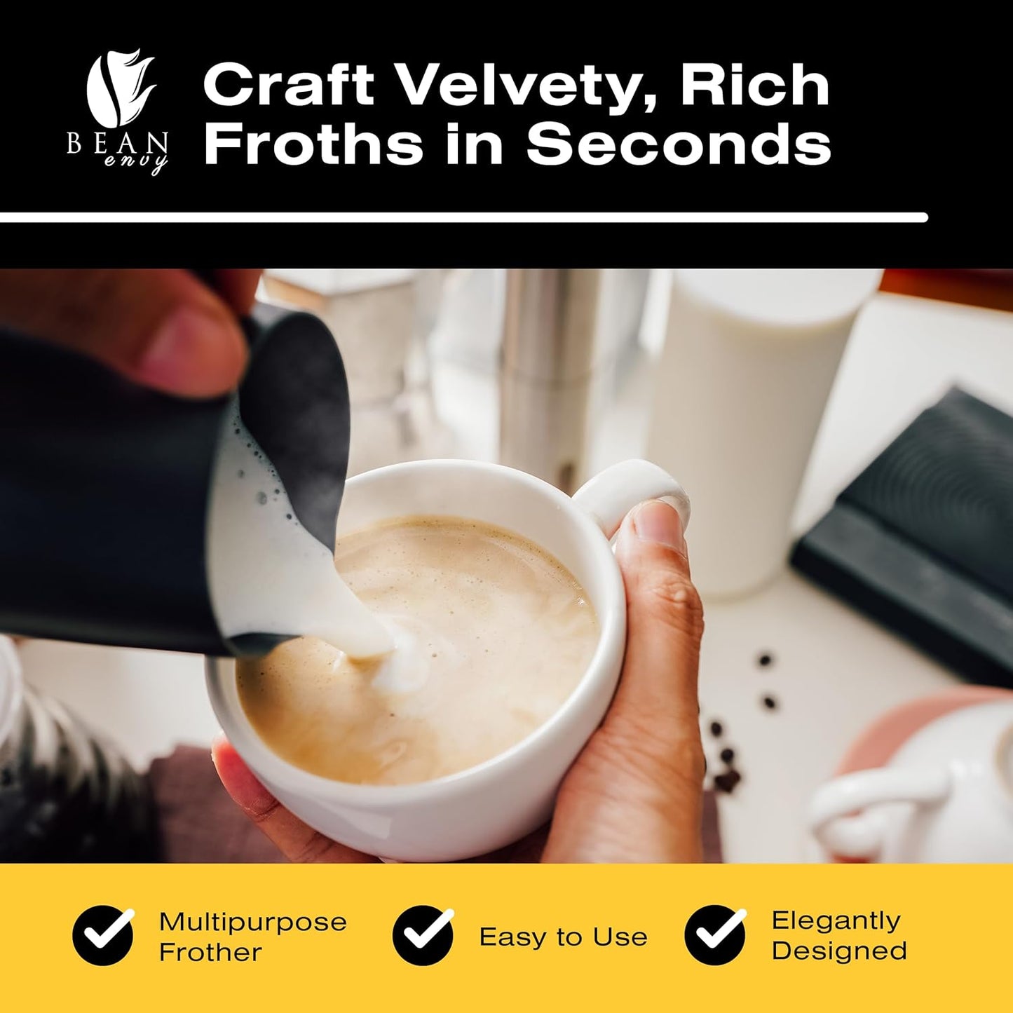 Bean Envy Milk Frother, Coffee Stirrers, Frother Wand, Milk Frother Handheld, Frother with stand, Hand Blender for Coffee, Lattes, Cappuccino, Matcha and Hot Chocolate – Kitchen Gifts - Rose Pink