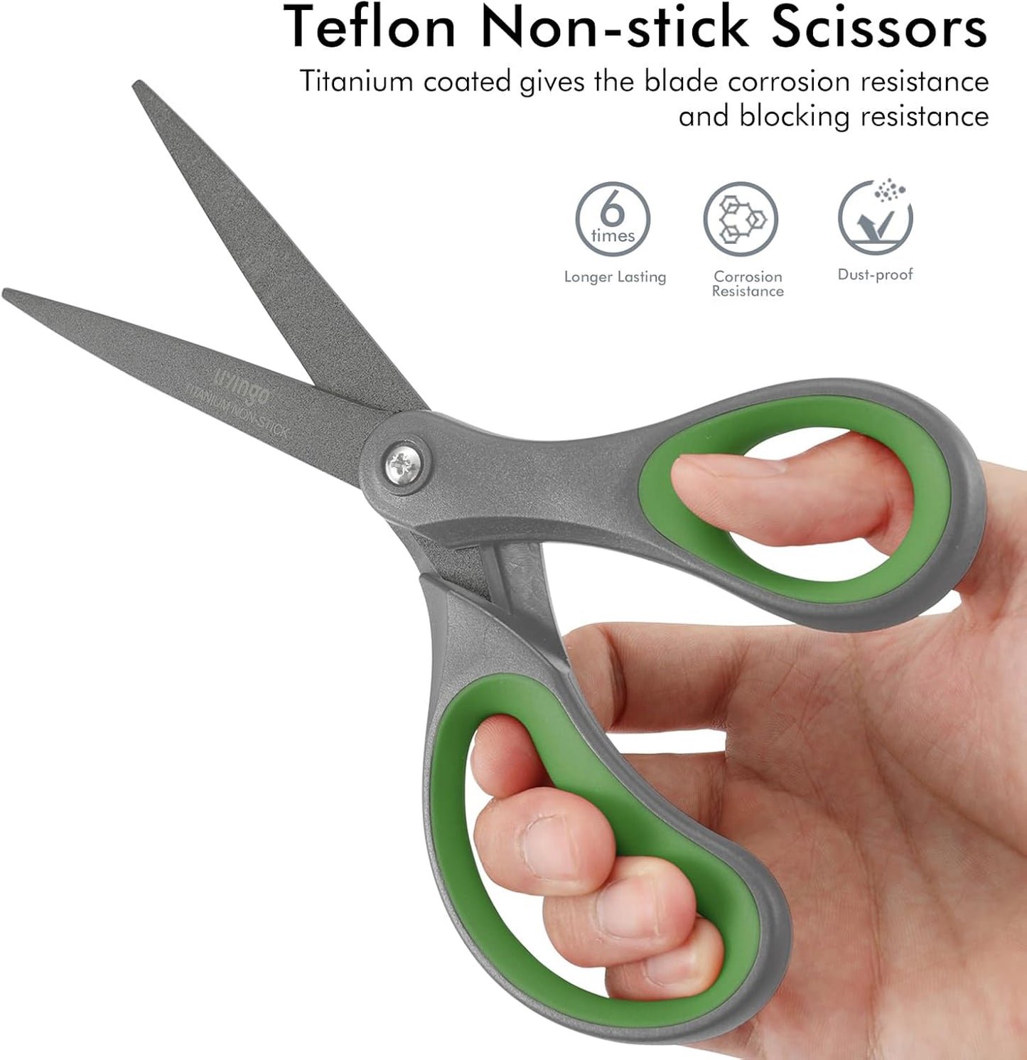 LIVINGO Sharp Scissors All Purpose - 2 Pack 8 Inch Titanium Coated Non Stick Steel Shears Heavy Duty for Office Home School Sewing Crafting Cutting Paper Fabric, Comfortable Grip (Gray & Green)