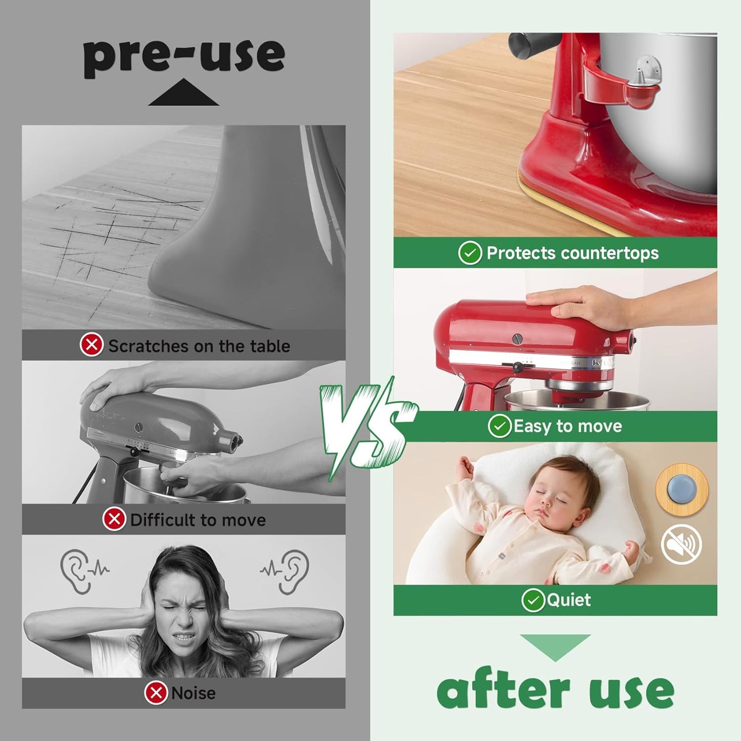 Bamboo Mixer Slider Compatible with Kitchen aid Bowl Lift 5-8 Qt Stand Mixer - Kitchen Countertop Storage Mover Sliding Caddy for Kitchen Aid 5-8 Qt Mixer (5.5-8 Qt with Foot Slot - Natural)