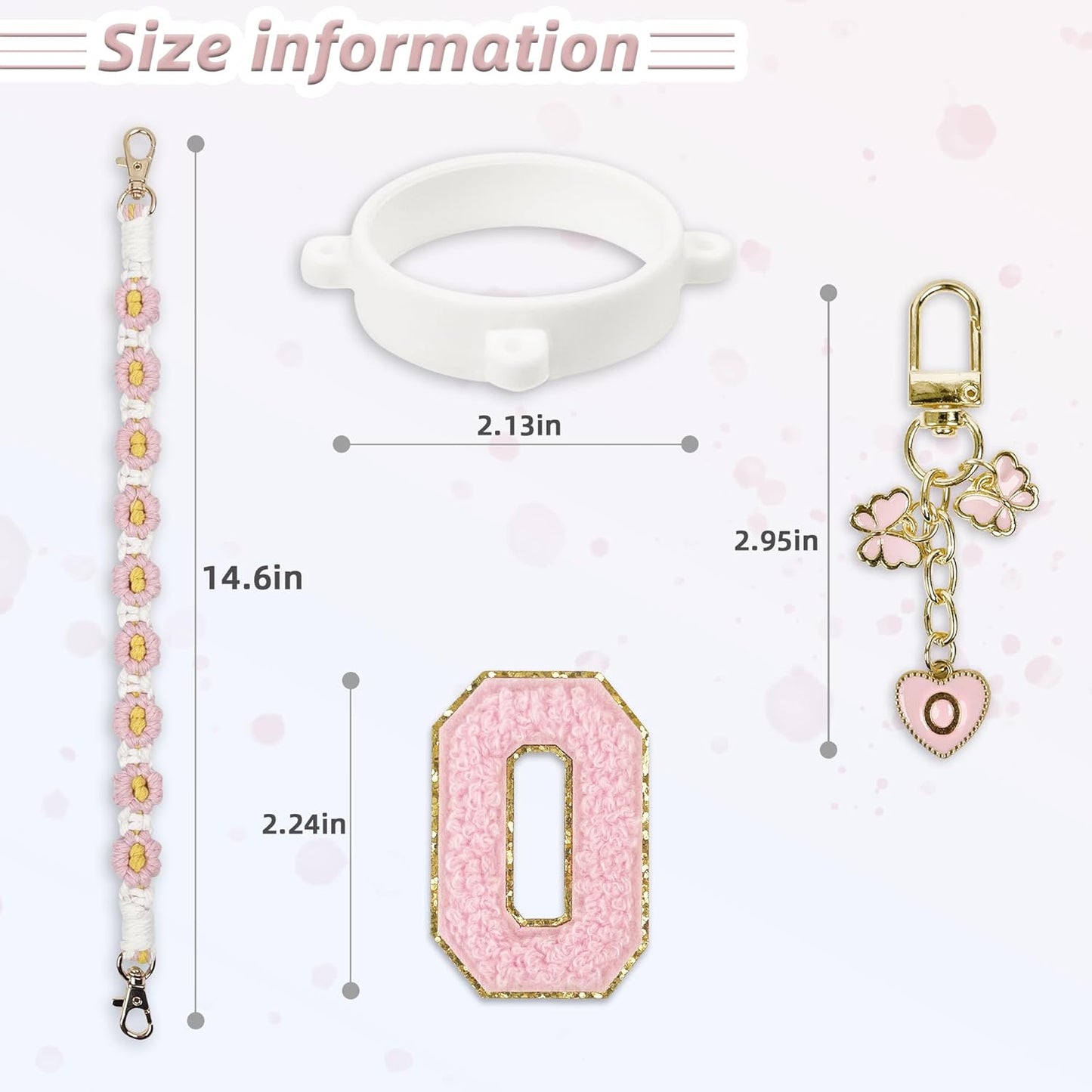 Cute Letter Charm Set Compatible with Owala Water Bottle 24 oz, 32 oz, 40 oz, Owala Kids, Owala Coffee Tumbler, Owala FreeSip – Includes Handle Strap, for Owala Accessories & Stanley Cup Accessories