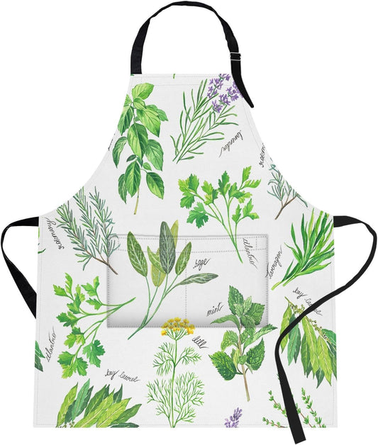 Britimes Apron Home Kitchen Cooking Baking Gardening for Women Men With Pockets Herbs Leaf Natural Gardening Basil 32x28 inch