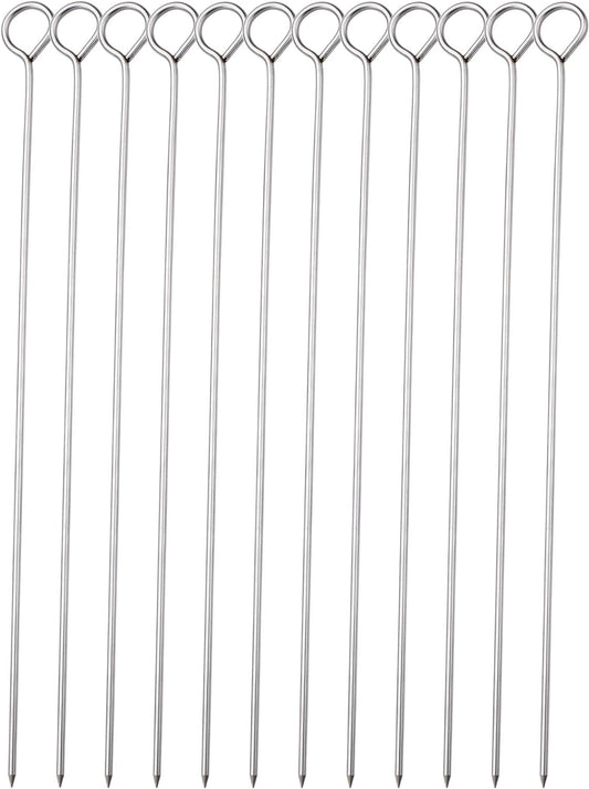 10 Inch Metal Barbecue Skewers, Stainless Steel BBQ Skewers, Shish Kebab Kabob Skewers 12 Pcs