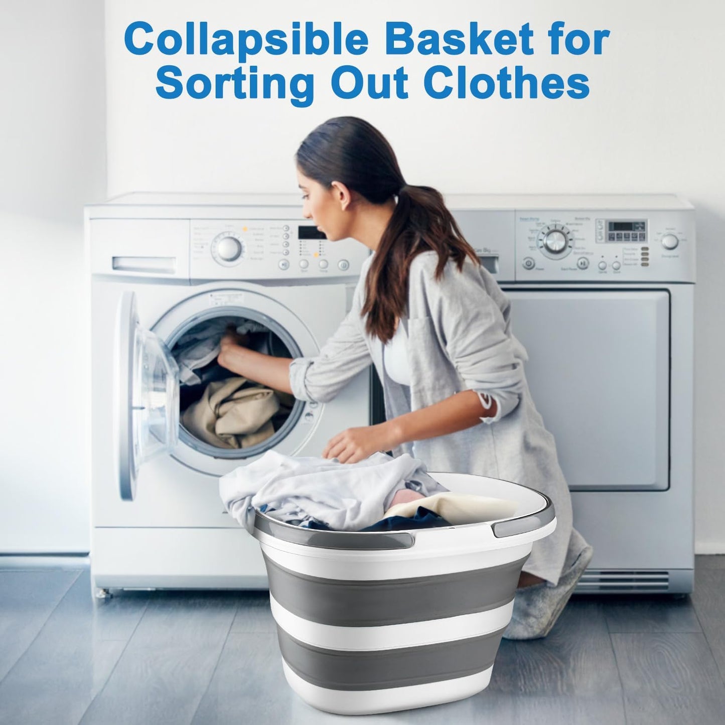 28L Large Collapsible Mop Bucket with Handle for Cleaning, Silicone Portable Pet Bathtub for Puppy Small Dogs Cats, Foldable Laundry Basket Hamper Clothes Storage Bin Space Saving Design for RV Home