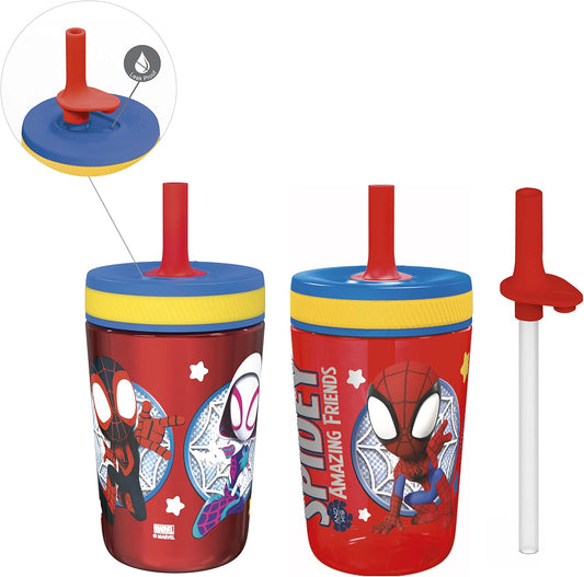 Zak Designs Spidey & His Amazing Friends Kelso Tumbler Set, Leak-Proof Screw-On Lid with Straw, Bundle for Kids Includes Plastic & Stainless Steel Cups with Bonus Sipper, 3pc, Non-BPA (Pack of 12)