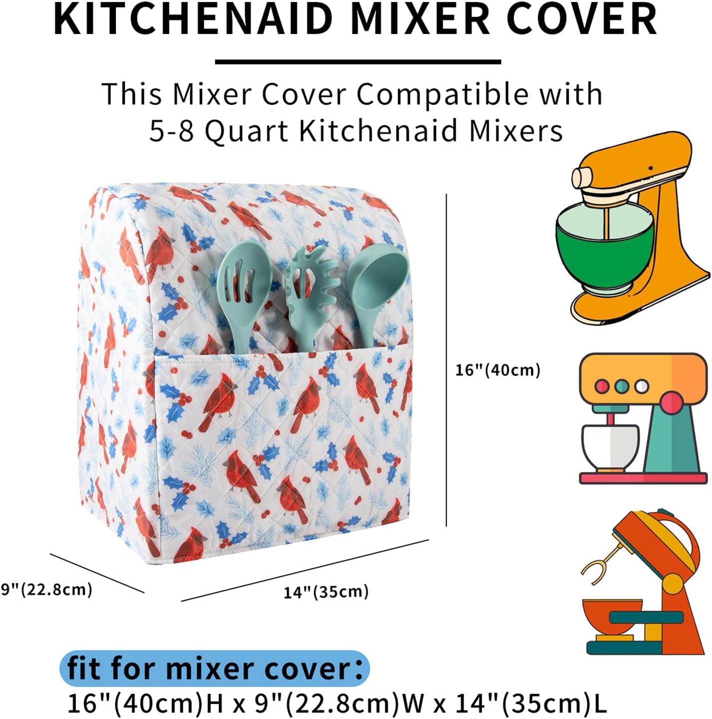 Stand Mixer Cover,Cardinal Print Kitchen Mixer Cover Compatible With 5-8Qt Kitchenaid Hamilton Mixers,Cardinal Gifts Kitchen Decor,Kitchen Aid Mixer Covers,Pioneer Woman Kitchen Aid Mixer Assecories