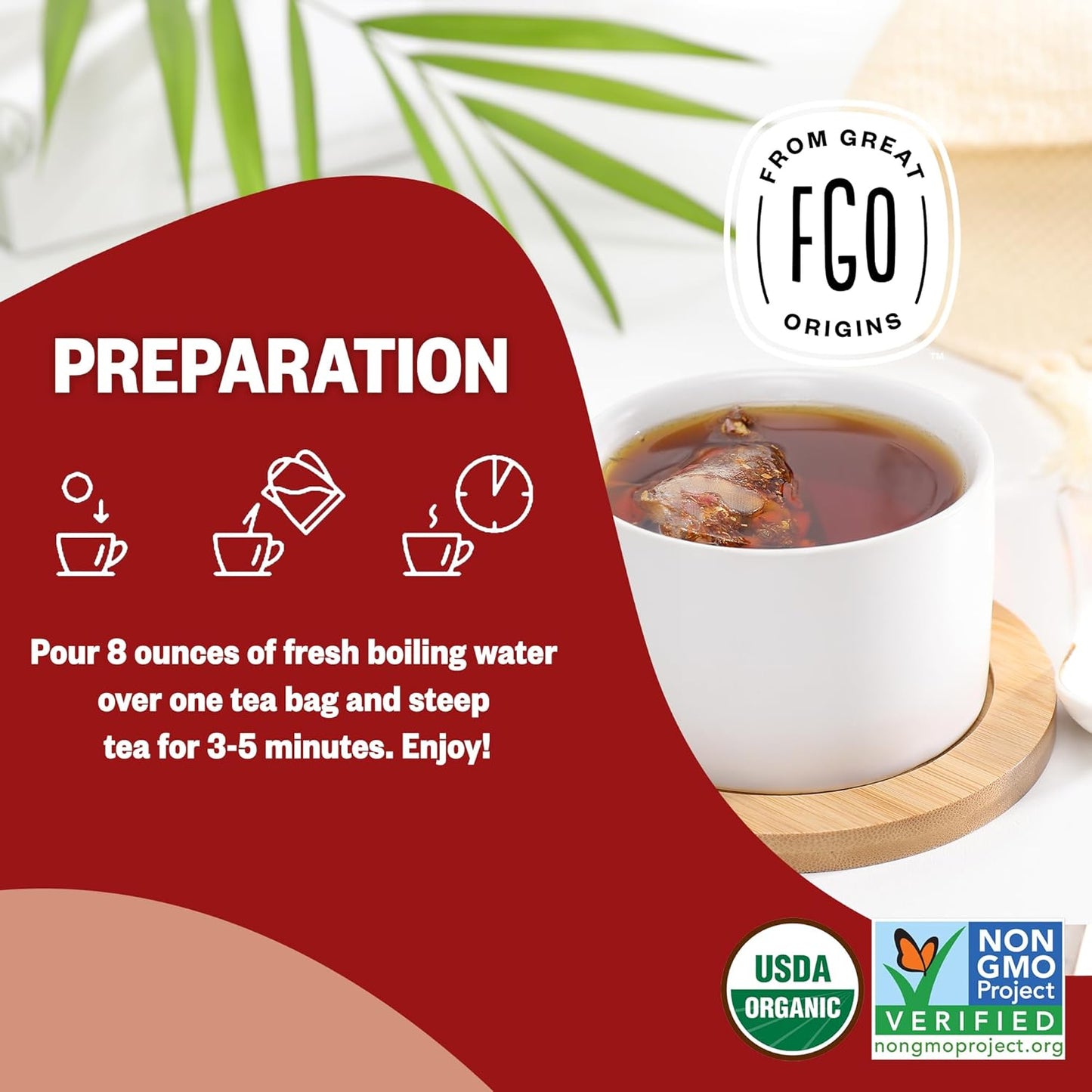 FGO Organic Rooibos Tea, 100 Count, Eco-Conscious Tea Bags, Caffeine Free, Packaging May Vary (Pack of 1)