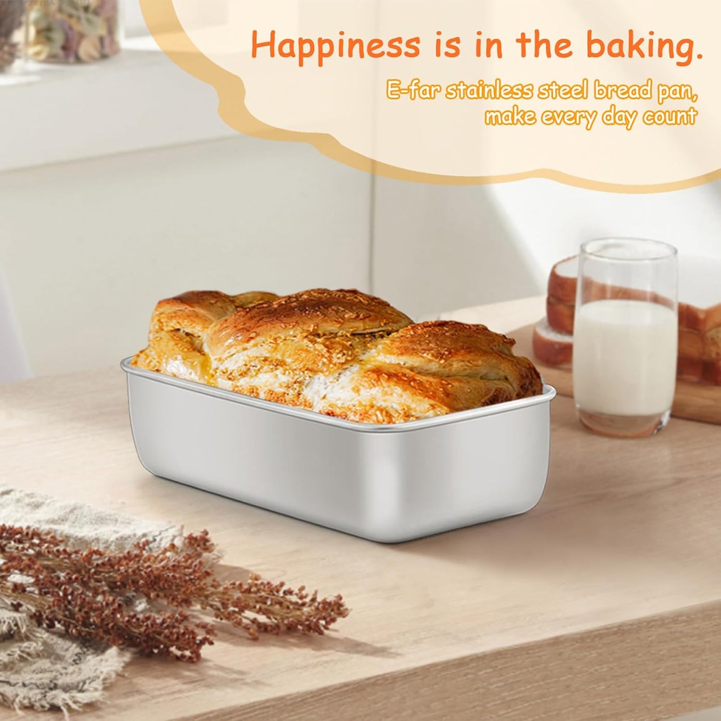 E-far Loaf Pan Set of 16, Stainless Steel Loaf Pan for Baking Bread 9 x5, Rectangle Metal Bakeware Mold for Homemade Banana Bread Meatloaf Brownies, Healthy & Non Toxic, Easy Release & Dishwasher Safe