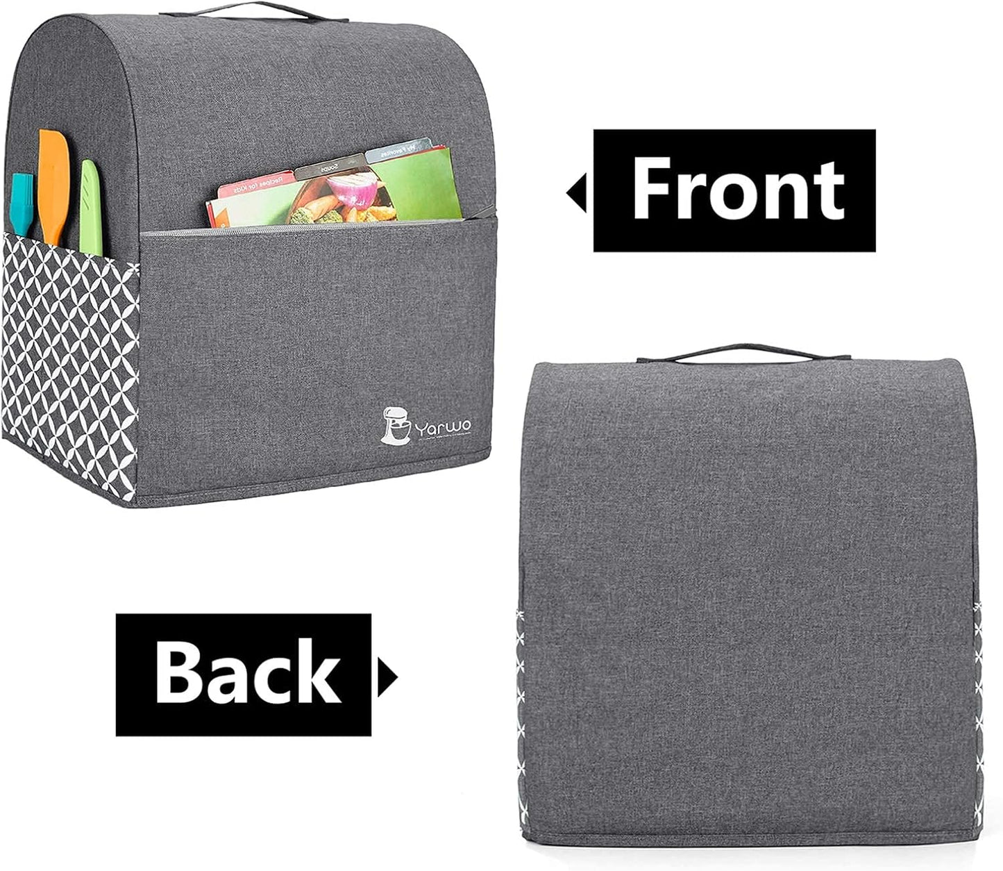 Yarwo Stand Mixer Cover Compatible with 6-8 Quart KitchenAid Mixer, Protective Dust Cover with Top Handle and Pockets for Accessories, Gray with Grid