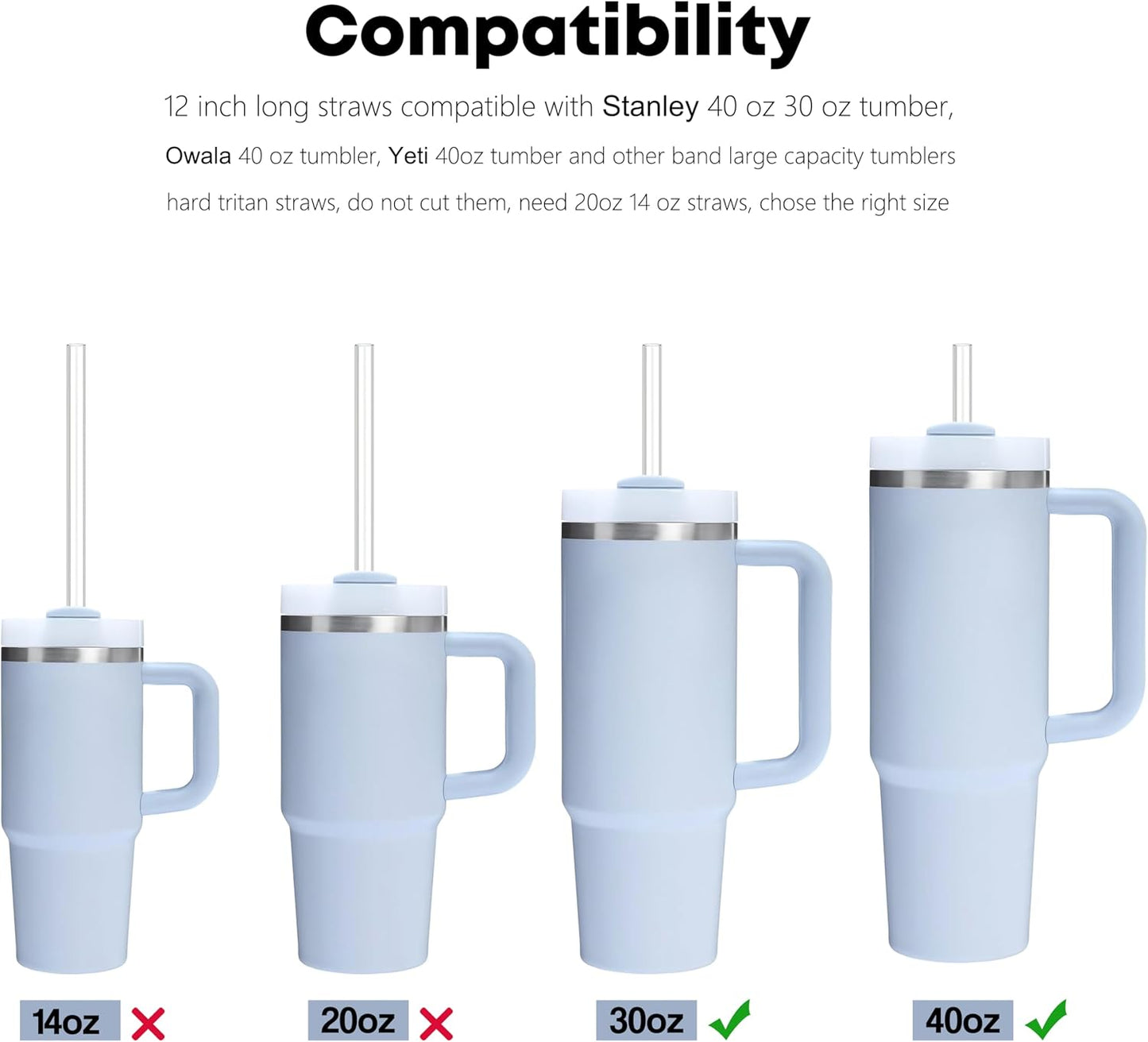 ALINK 10 Pcs Replacement Straws for Stanley 40 oz 30 oz Tumbler, 12 inch Long Reusable Tritan Plastic Clear Tumbler Straws for Stanley Cup, Owala 40 oz, Yeti 42 oz Accessories with Brush