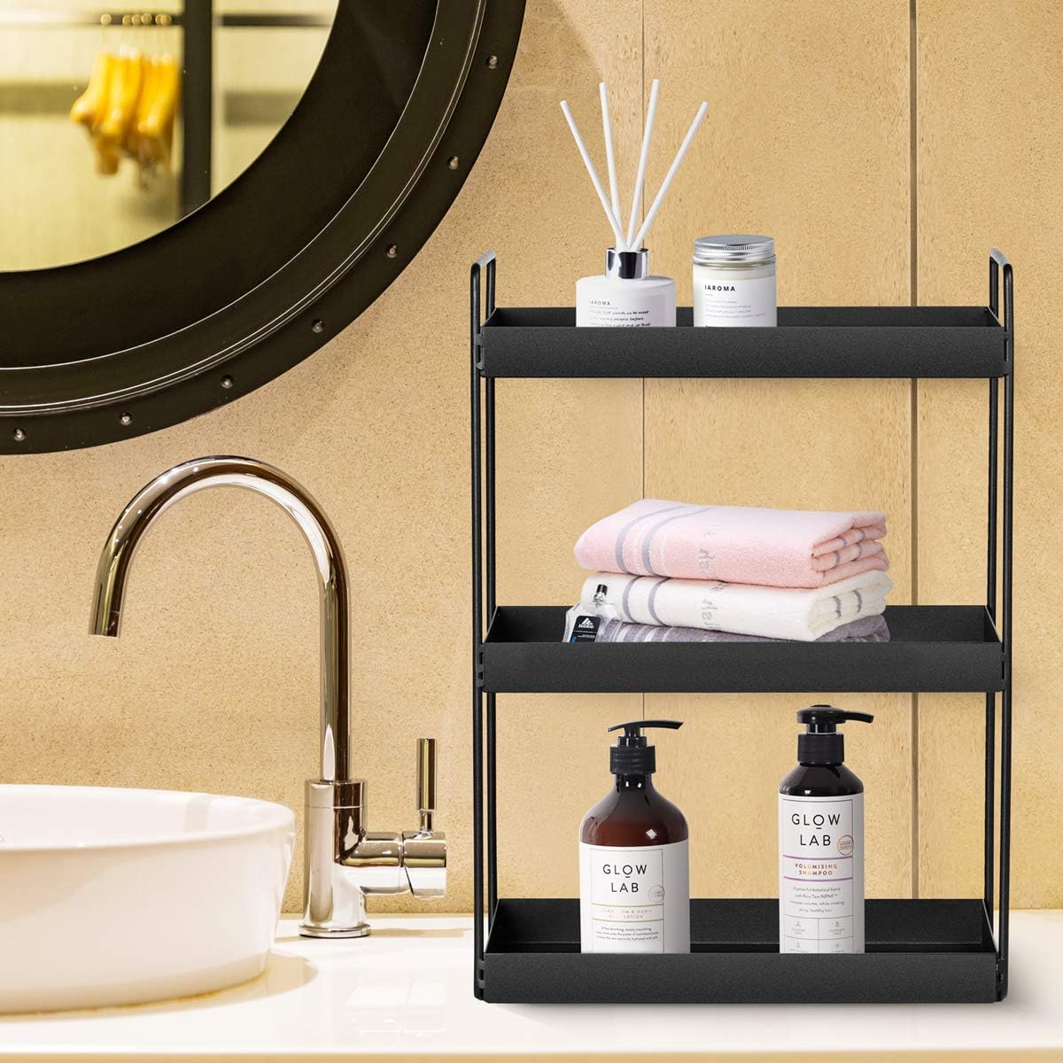 3-Tier Bathroom Countertop Organizer Vanity Tray Cosmetic & Makeup Storage Kitchen Spice Rack Standing Shelf, Black