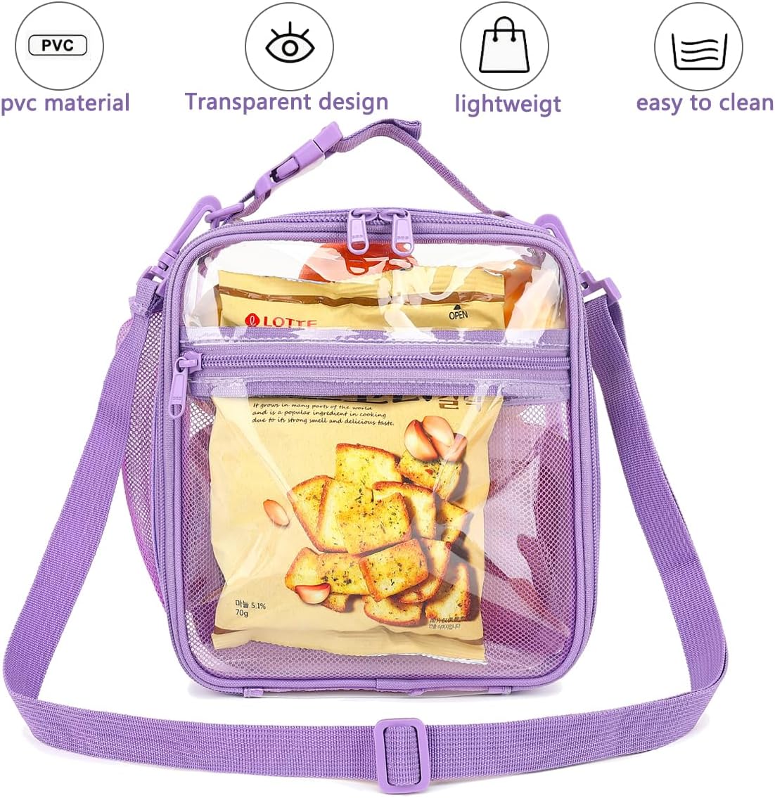 FlowFly Kids Lunch box Insulated Soft Bag Mini Cooler Back to School Thermal Meal Tote Kit for Girls, Boys, PurpleClear