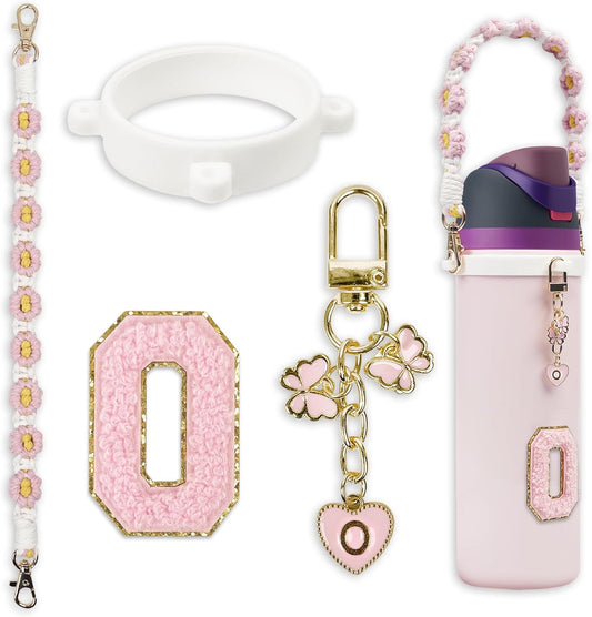 Cute Letter Charm Set Compatible with Owala Water Bottle 24 oz, 32 oz, 40 oz, Owala Kids, Owala Coffee Tumbler, Owala FreeSip – Includes Handle Strap, for Owala Accessories & Stanley Cup Accessories