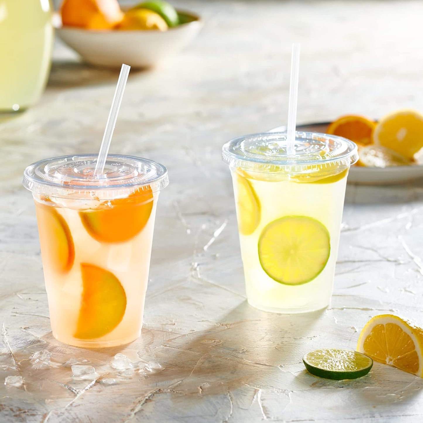 GUSTO Clear Plastic Cups with Flat Lids [16 oz - 50 Count] - Disposable Iced Coffee Cups with Lids - PET Plastic Cold Cups for Smoothies, Juices & To-Go Drinks - Formerly Comfy Package