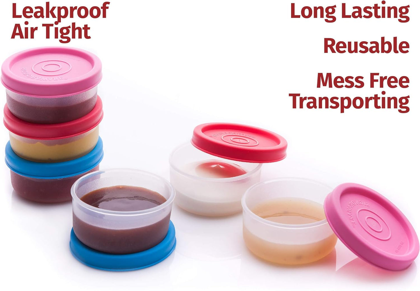 SIGNORA WARE Condiment Containers with Lids- 6 pk. 1.3 oz.Salad Dressing to go Small Food Storage Containers- Sauce Cups Leak proof Reusable Plastic BPA free for Lunch Box Picnic Travel