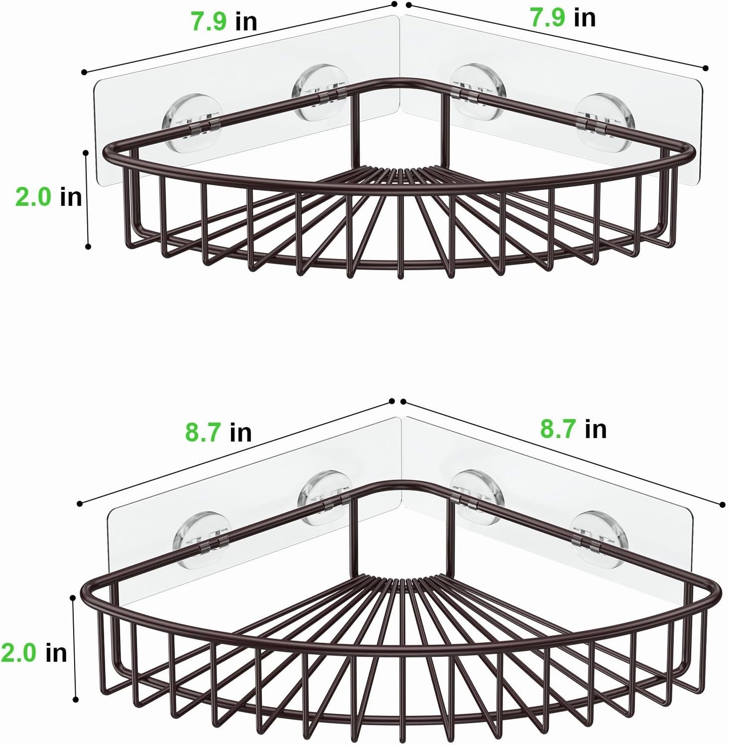 SMARTAKE 2-Pack Corner Shower Caddy, SUS304 Stainless Steel, Wall Mounted Bathroom Shelf with Adhesive, Storage Organizer for Toilet, Dorm and Kitchen (Bronze)
