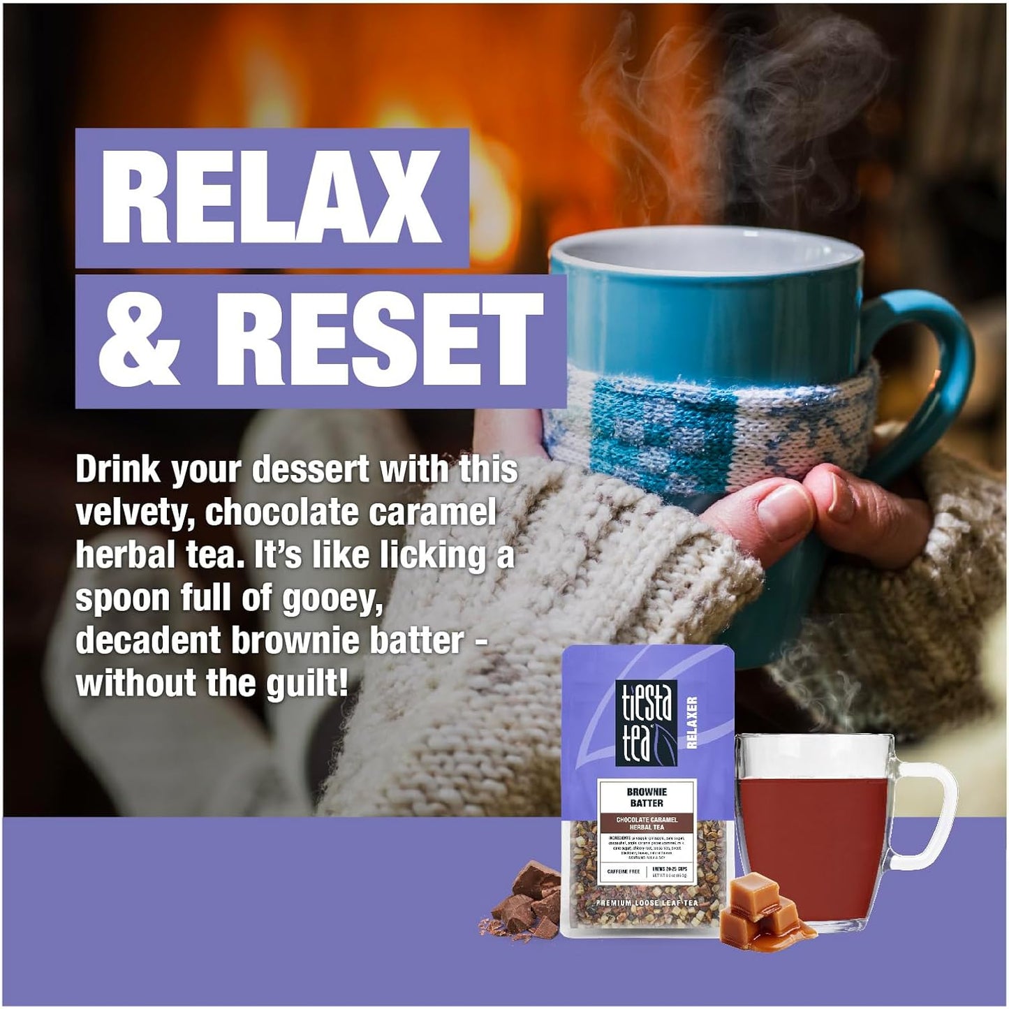 Tiesta Tea Brownie Batter, Premium Loose Leaf, Chocolate Caramel Herbal Tea Blends, Non-Caffeinated Herbal Drink, Real Fruit, Herbs, Spices, Hot or Iced Brew Up to 20-25 Cups, 3oz Resealable Pouch